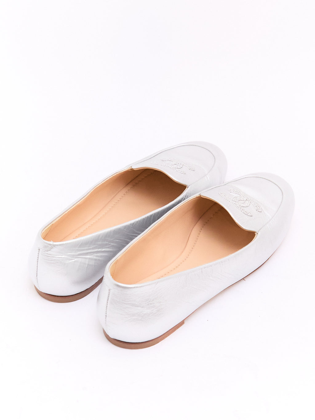 Chanel Silver CC Loafers 39