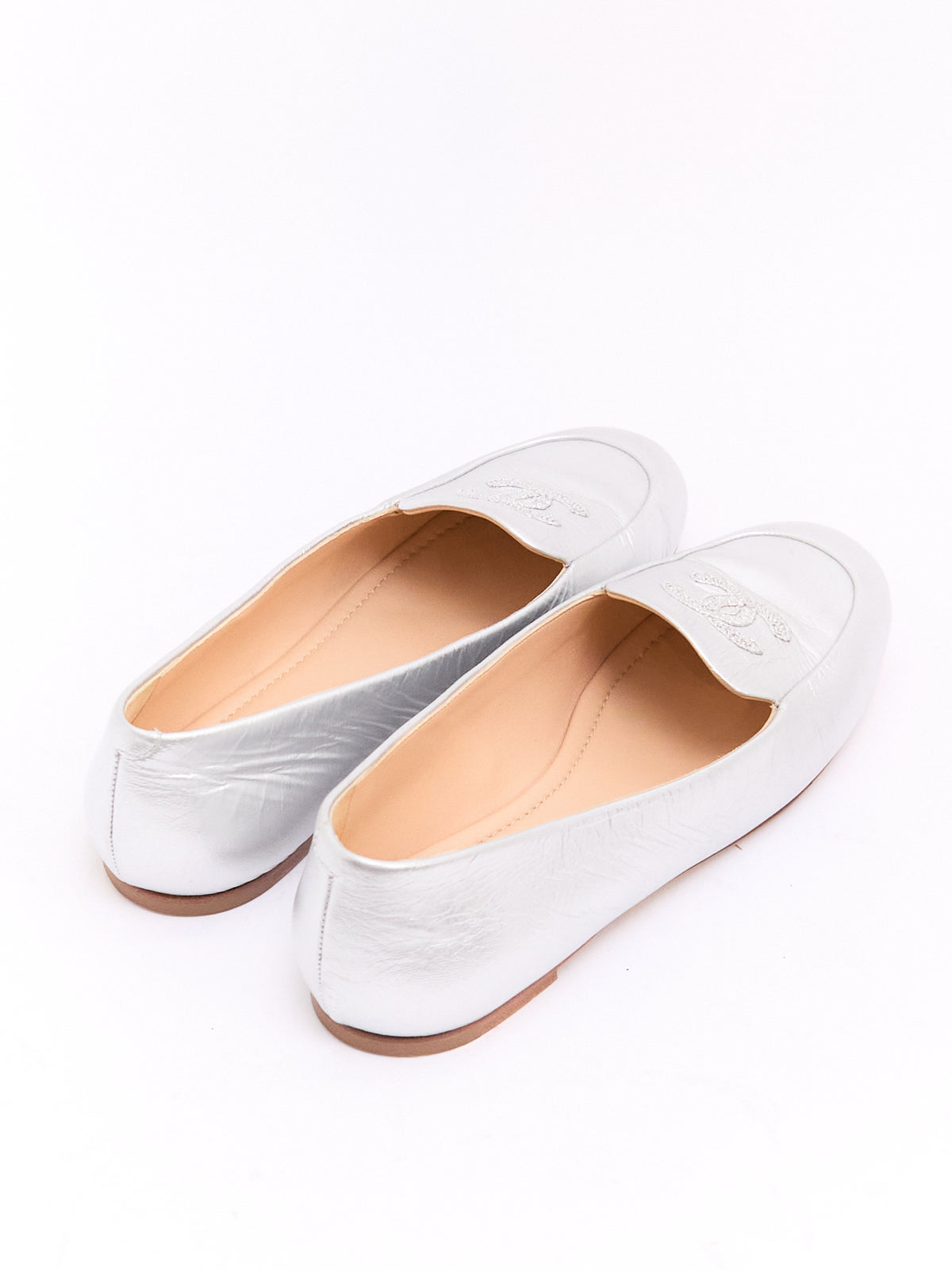 Chanel Silver CC Loafers 39