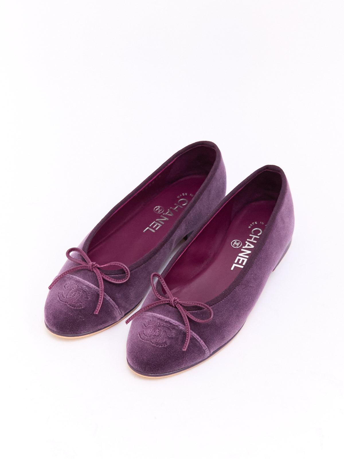 Chanle Purple Velvet CC Cap Toe Ballet Flat 35.5