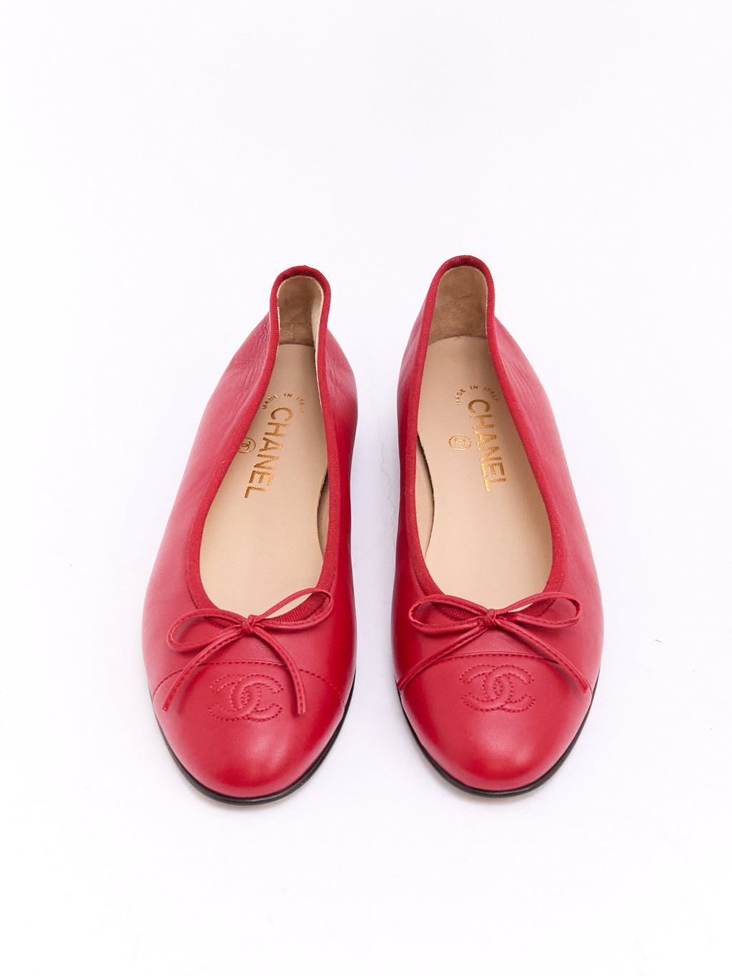 Chanel Red Lambskin CC Cap Toe Ballet Flat 39.5