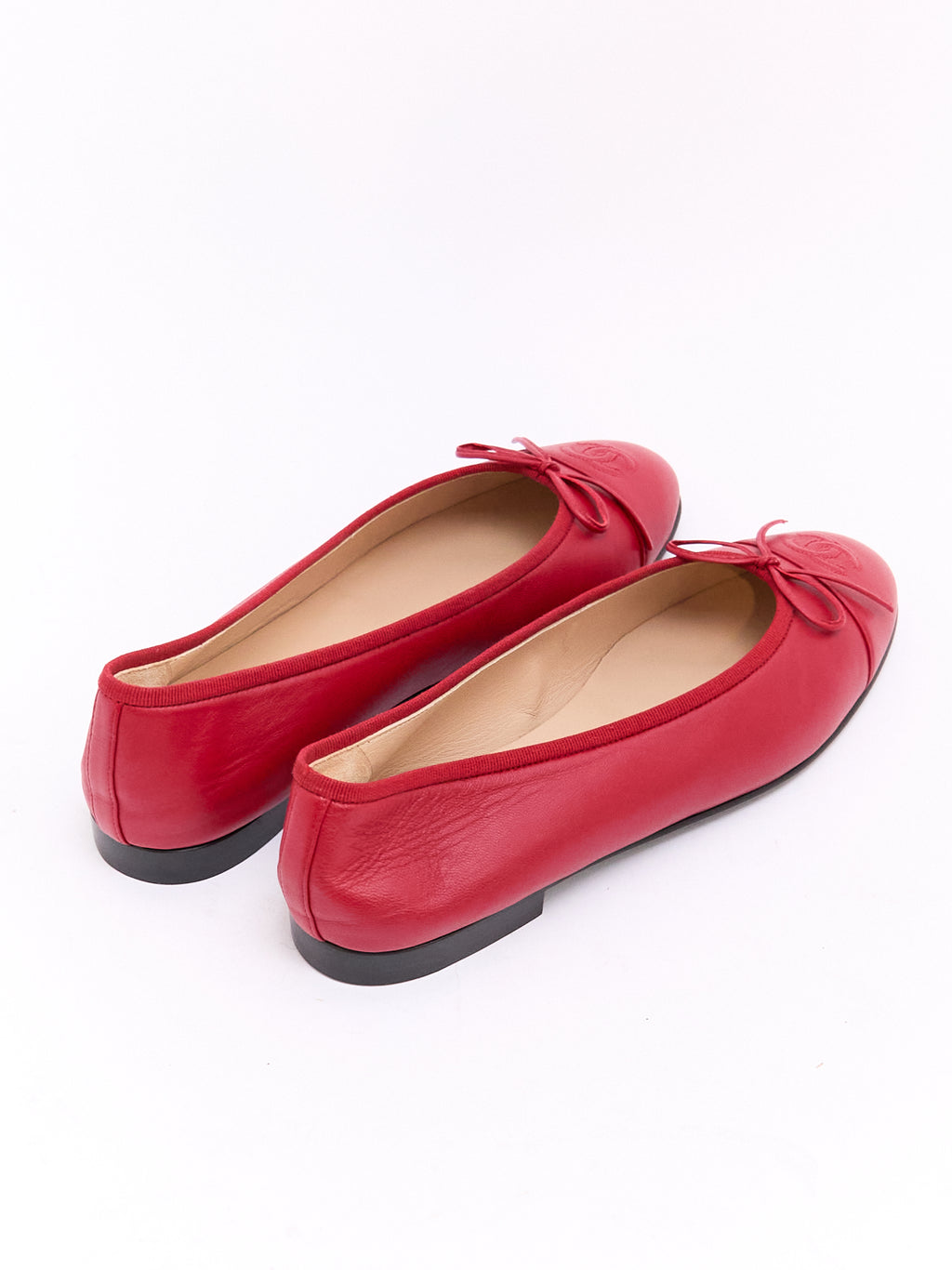 Chanel Red Lambskin CC Cap Toe Ballet Flat 39.5