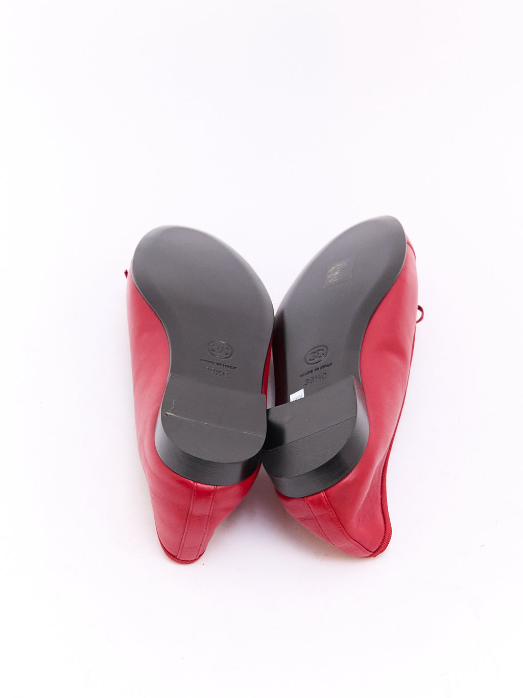 Chanel Red Lambskin CC Cap Toe Ballet Flat 39.5