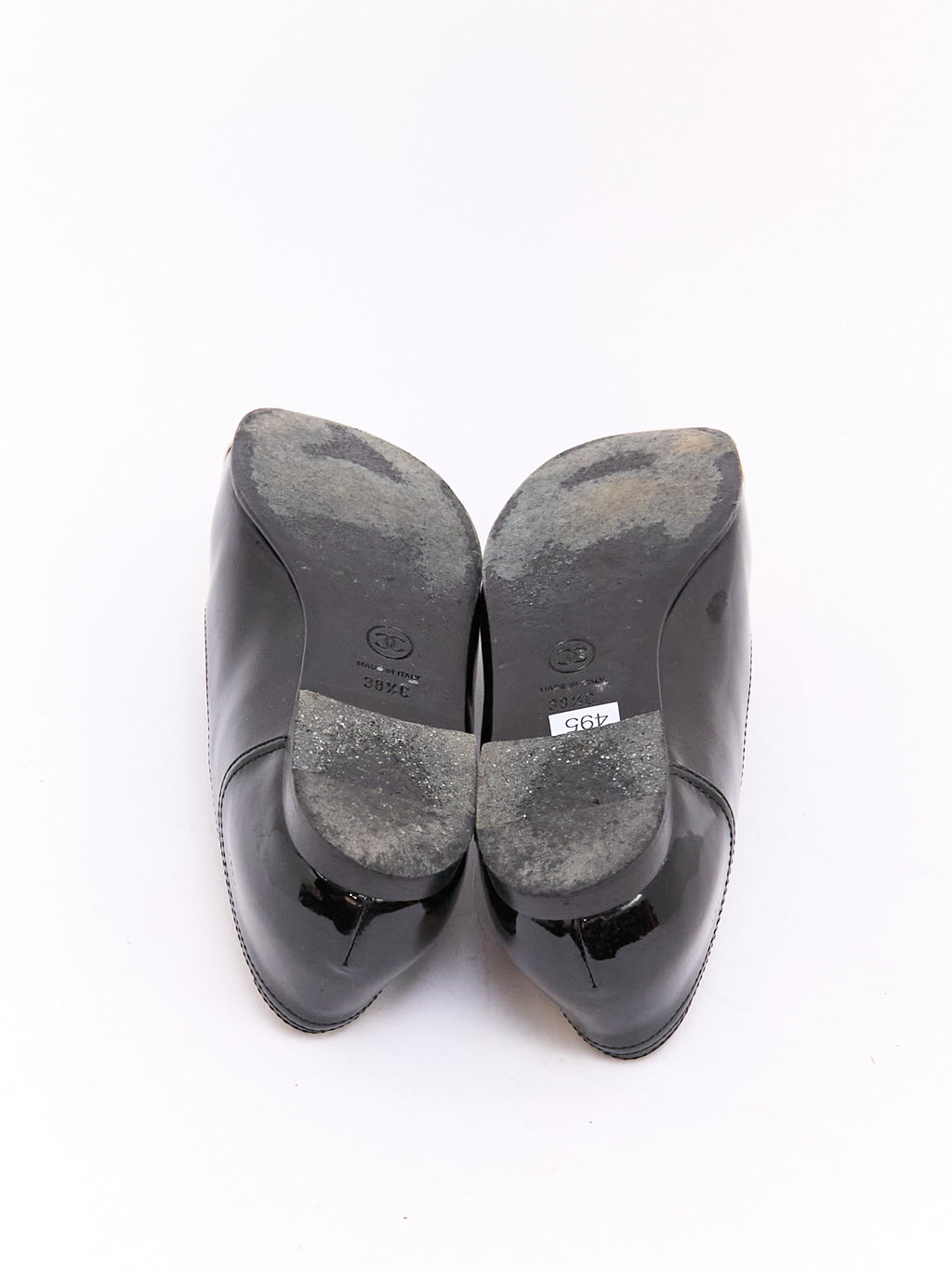 Chanel Black Tan Patent Camilia Ballet Flats 38.5
