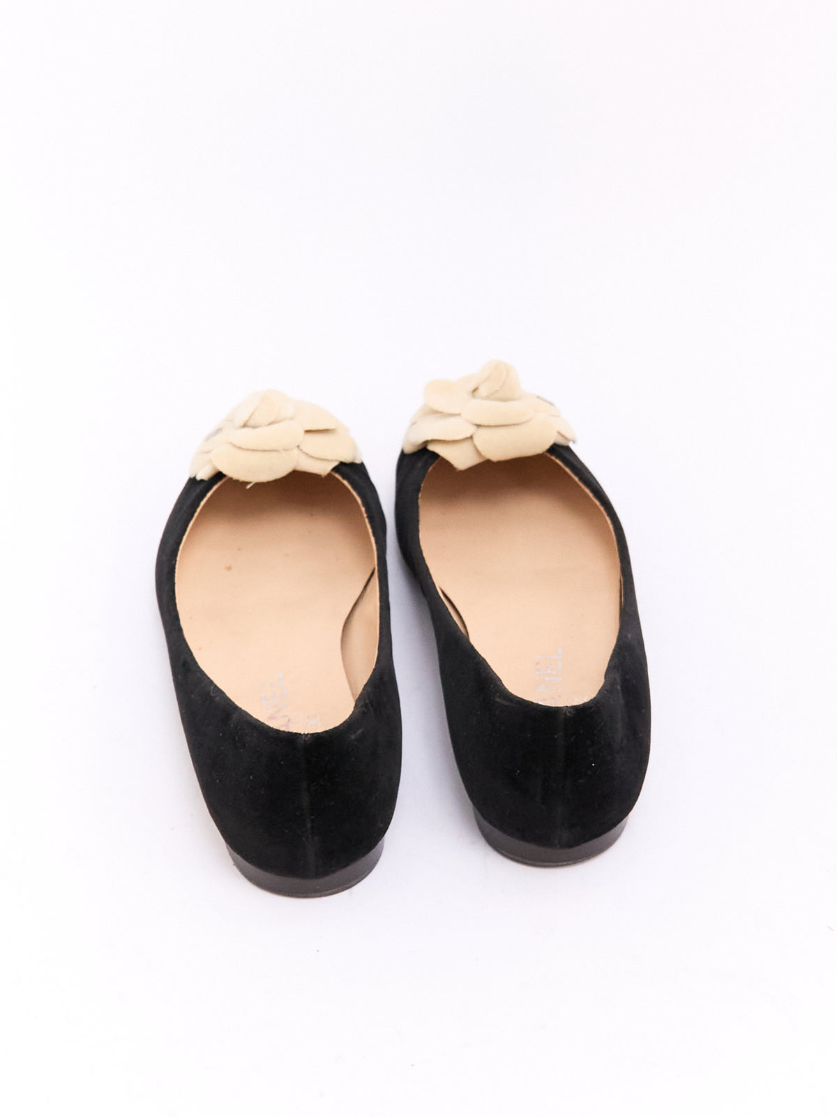 Chanel Black Tan Velvet Camilia Ballet Flats 38