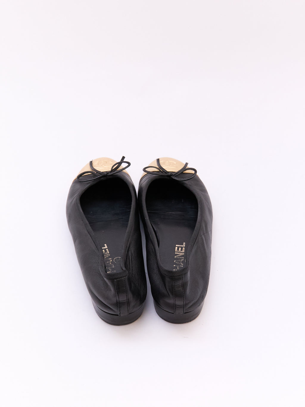 Chanel Black Gold Lambskin CC Cap Toe Ballet Flat 36