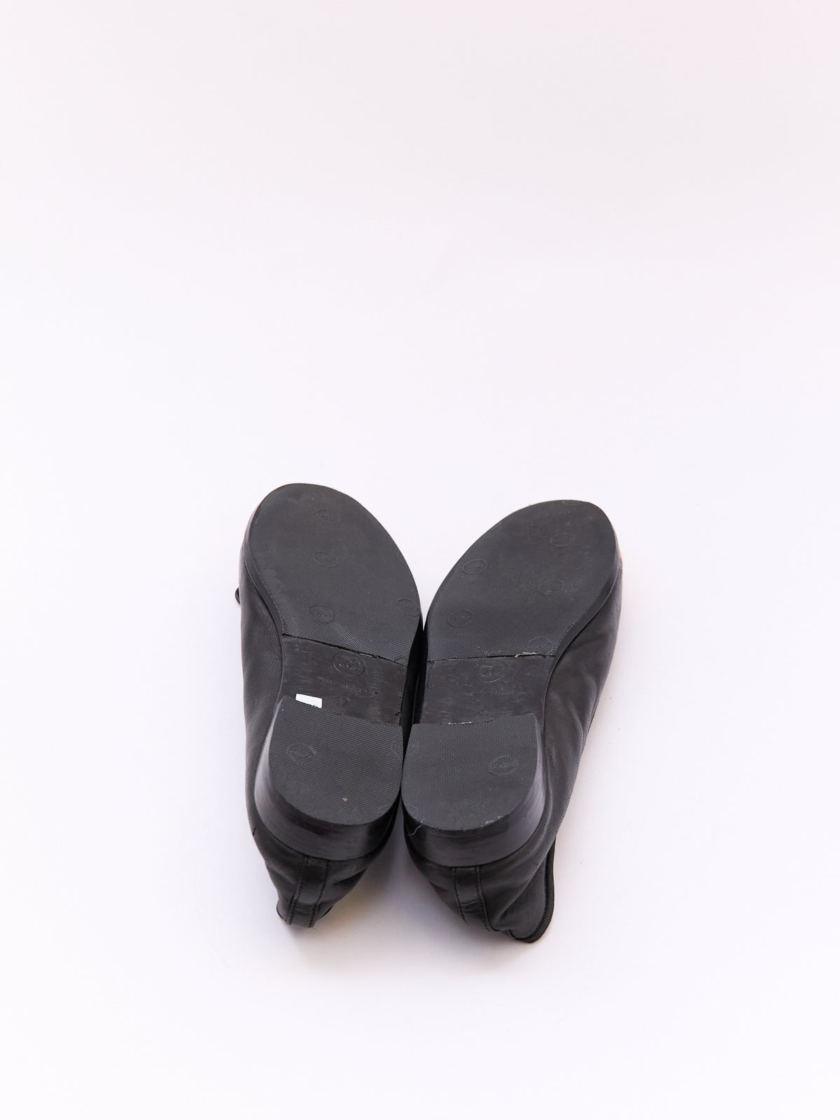 Chanel Black Gold Lambskin CC Cap Toe Ballet Flat 36