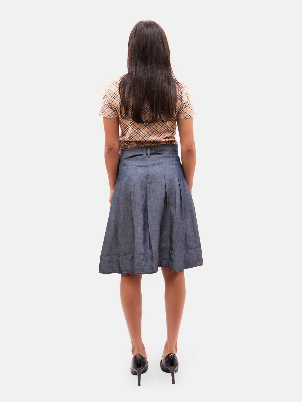 Burberry Blue Chambray Belted Midi Belted Skirt