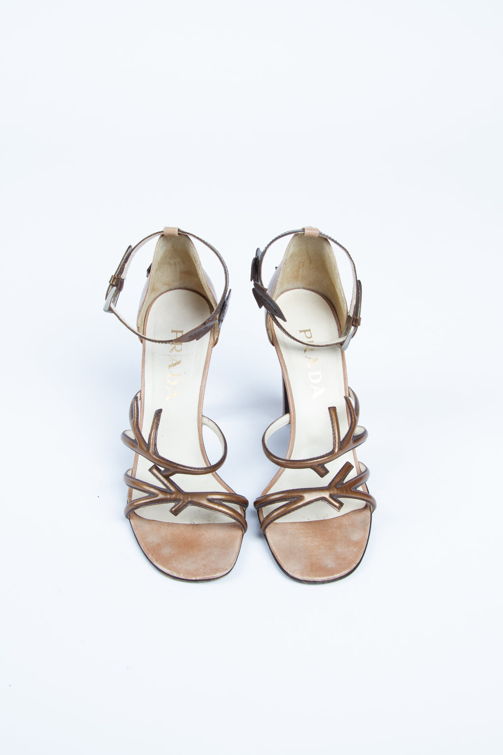 Vintage Prada SS 1997 Size 39 Floral Vine Applique Sandal | Y2K Designer Heels Shoes