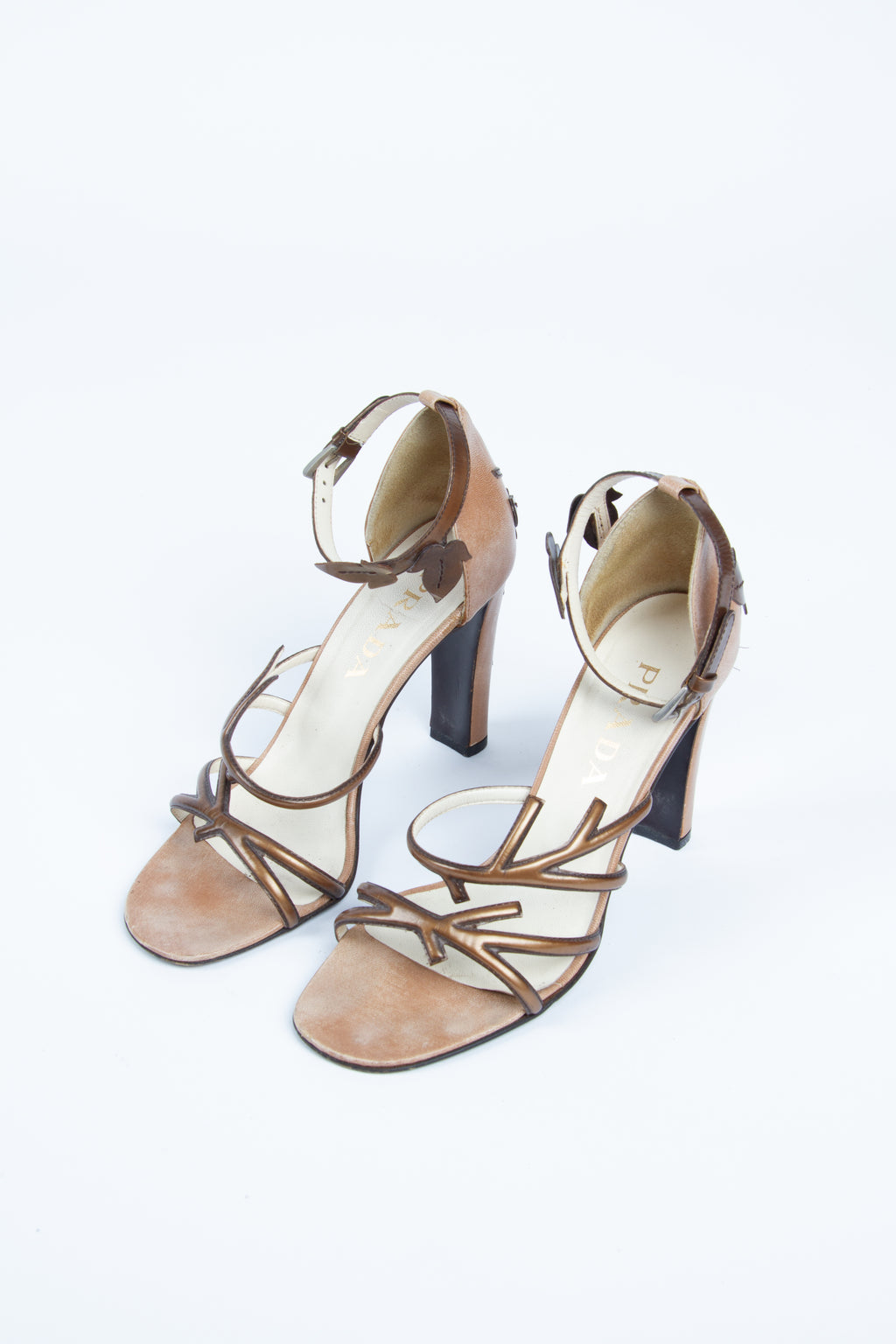 Vintage Prada SS 1997 Size 39 Floral Vine Applique Sandal | Y2K Designer Heels Shoes