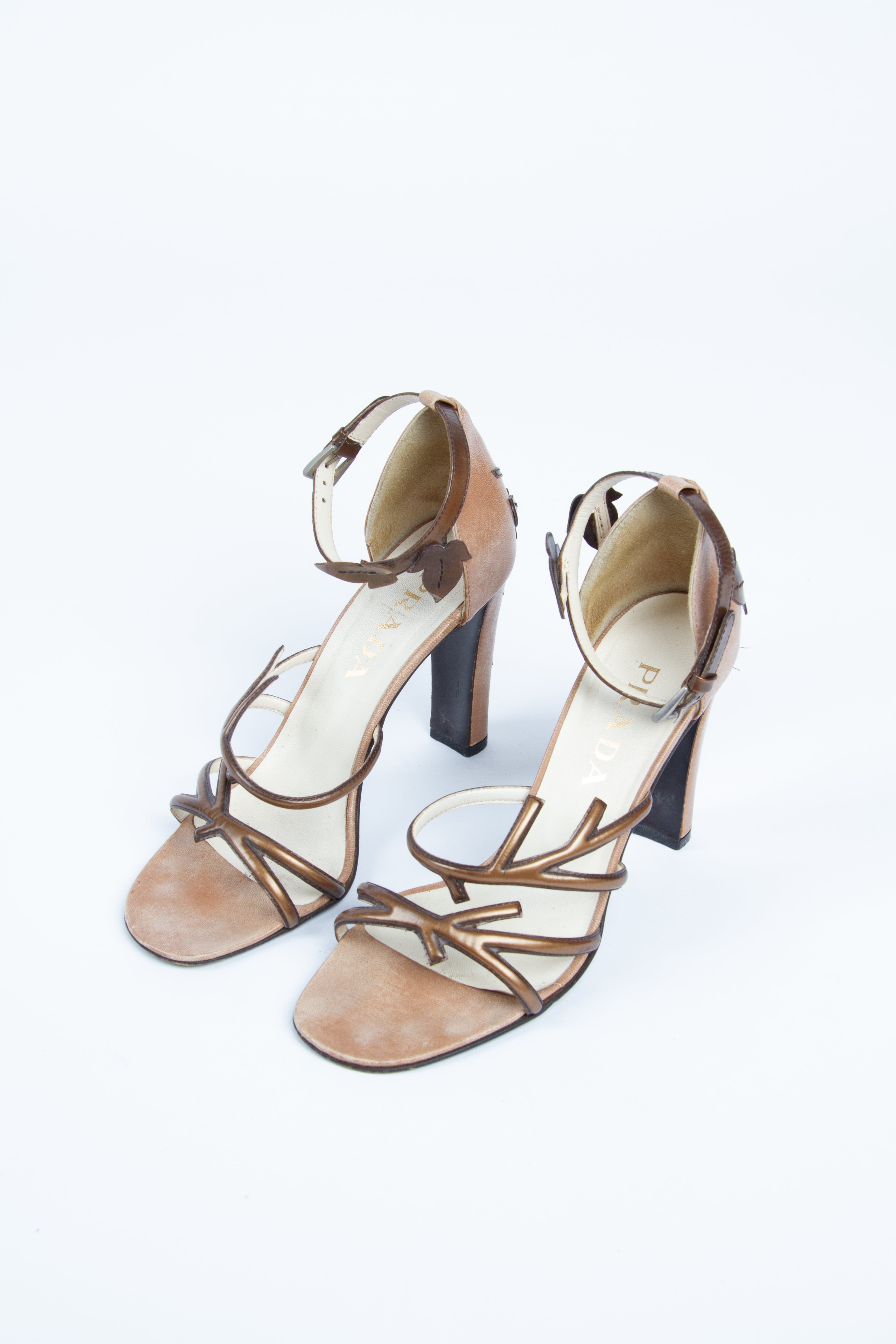 Vintage Prada SS 1997 Size 39 Floral Vine Applique Sandal | Y2K Designer Heels Shoes