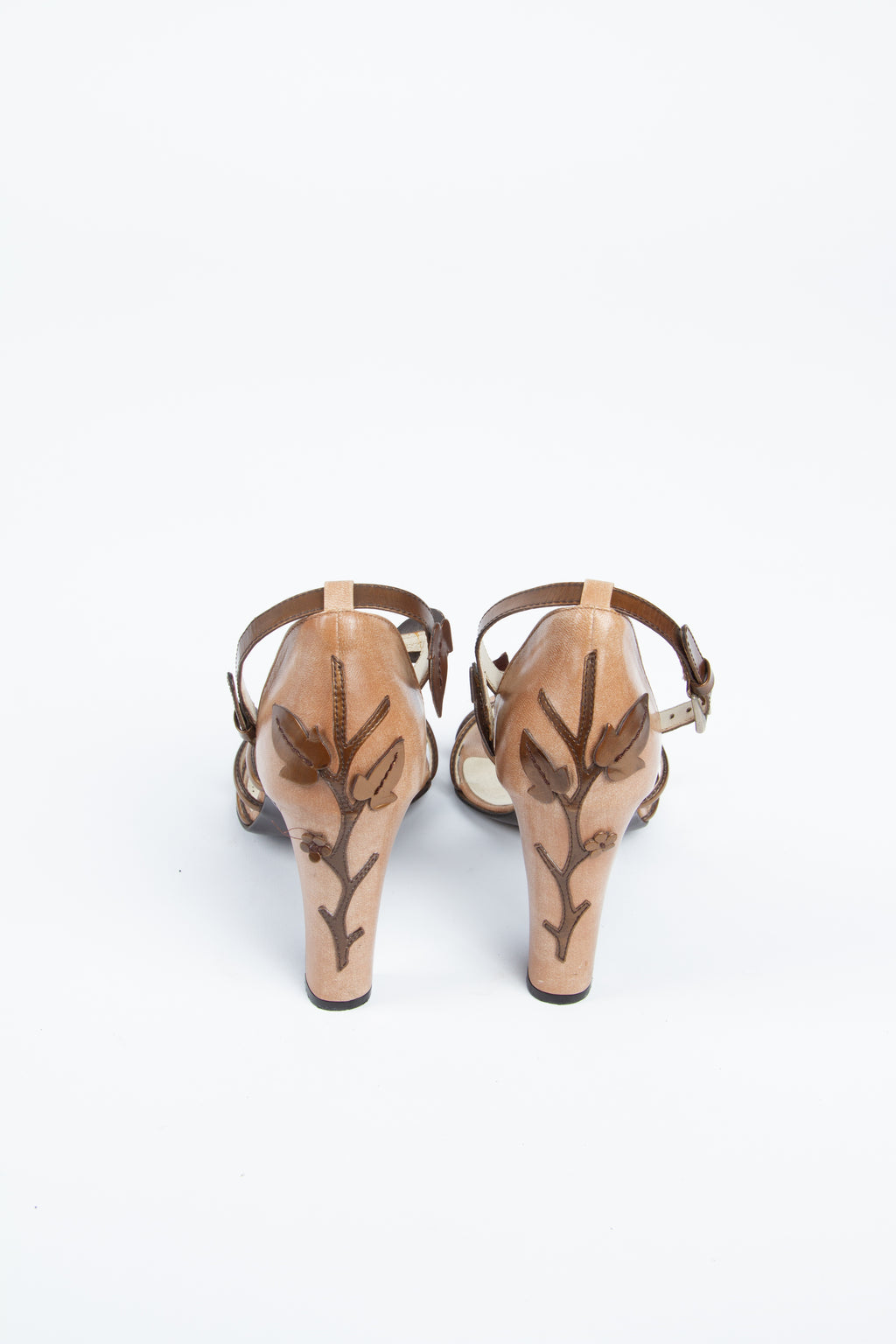 Vintage Prada SS 1997 Size 39 Floral Vine Applique Sandal | Y2K Designer Heels Shoes