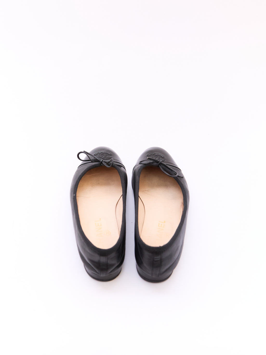 Chanel Black Leather Patent Cap Toe Flat Size 36.5