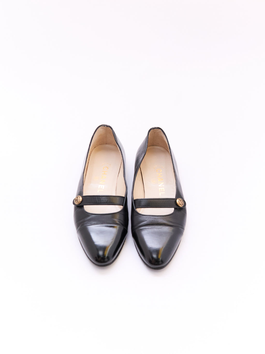 Chanel Black Leather Cap Toe CC Mary Jane Flat Size 36