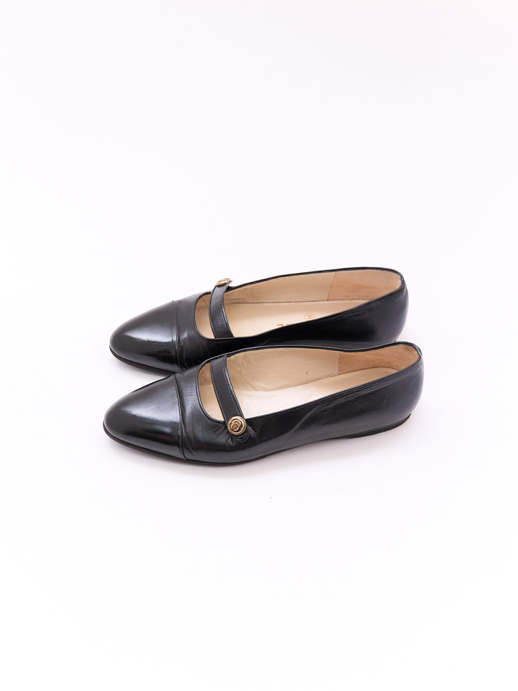 Chanel Black Leather Cap Toe CC Mary Jane Flat Size 36
