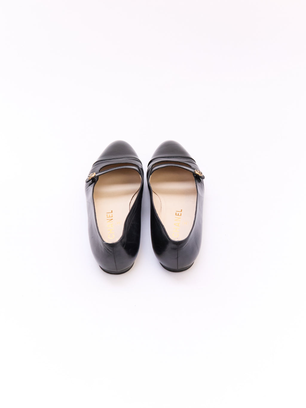 Chanel Black Leather Cap Toe CC Mary Jane Flat Size 36