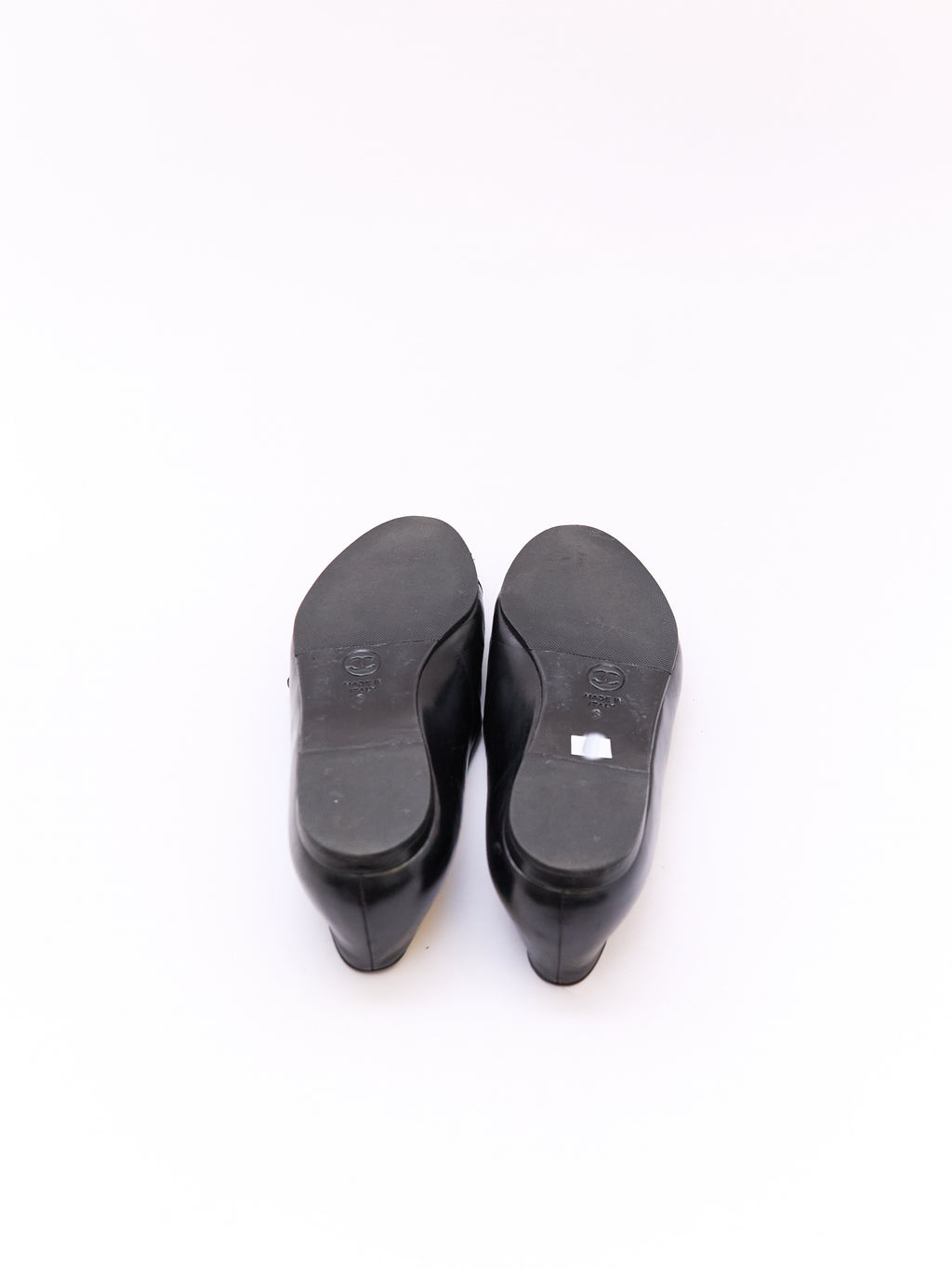 Chanel Black Leather Cap Toe CC Mary Jane Flat Size 36