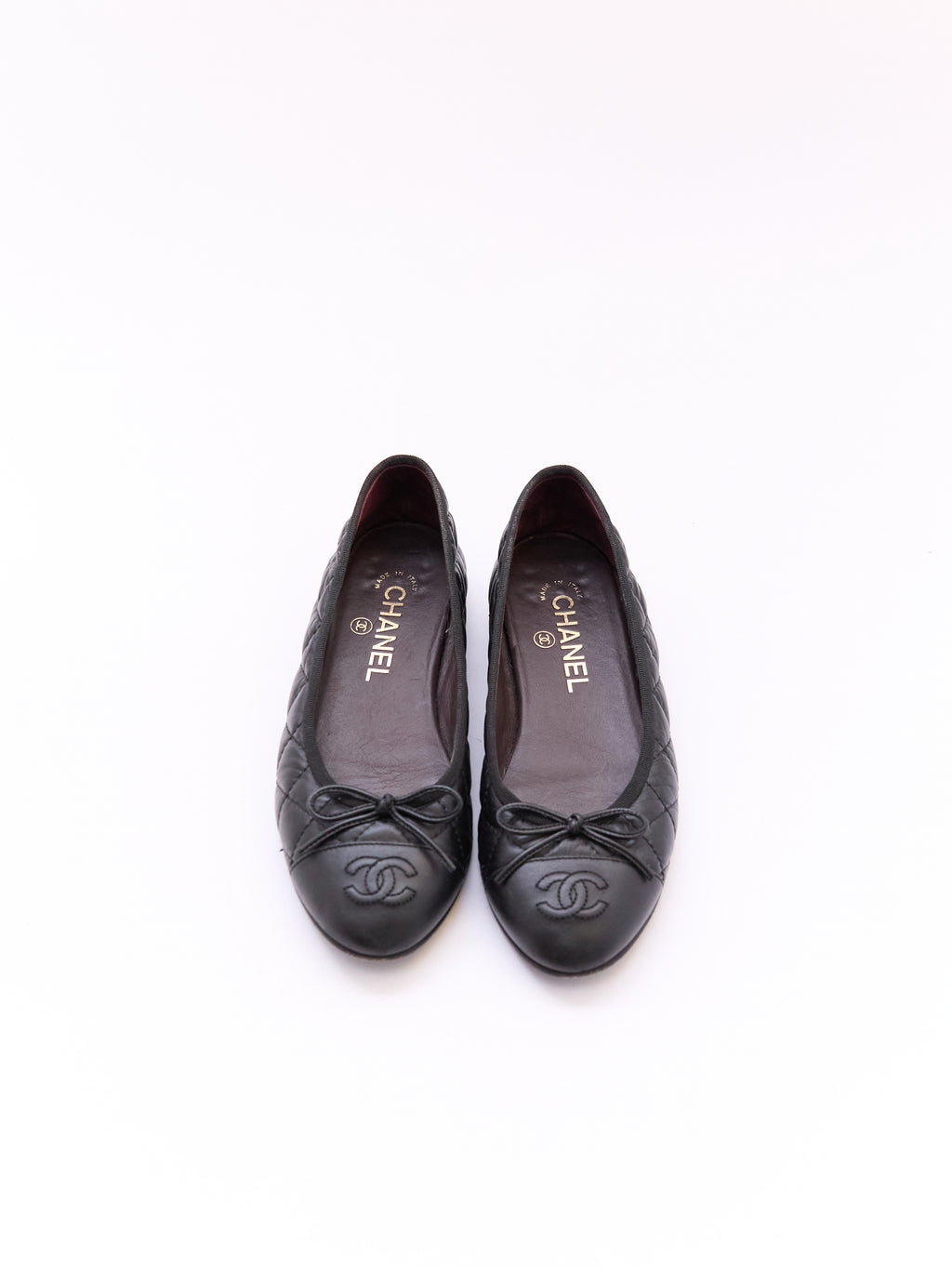 Chanel Black Leather Quilted Cap Toe Flat Size 36