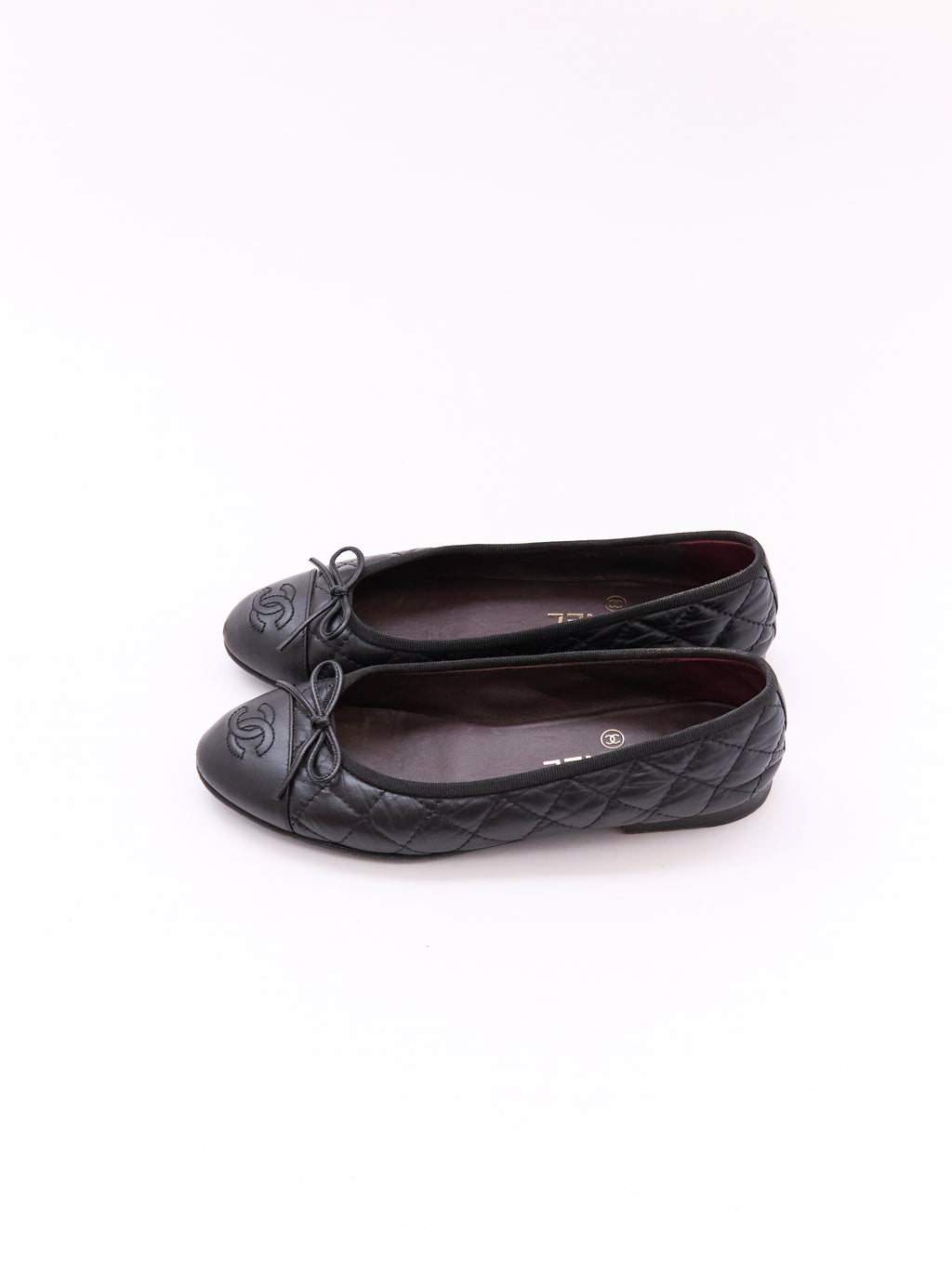 Chanel Black Leather Quilted Cap Toe Flat Size 36