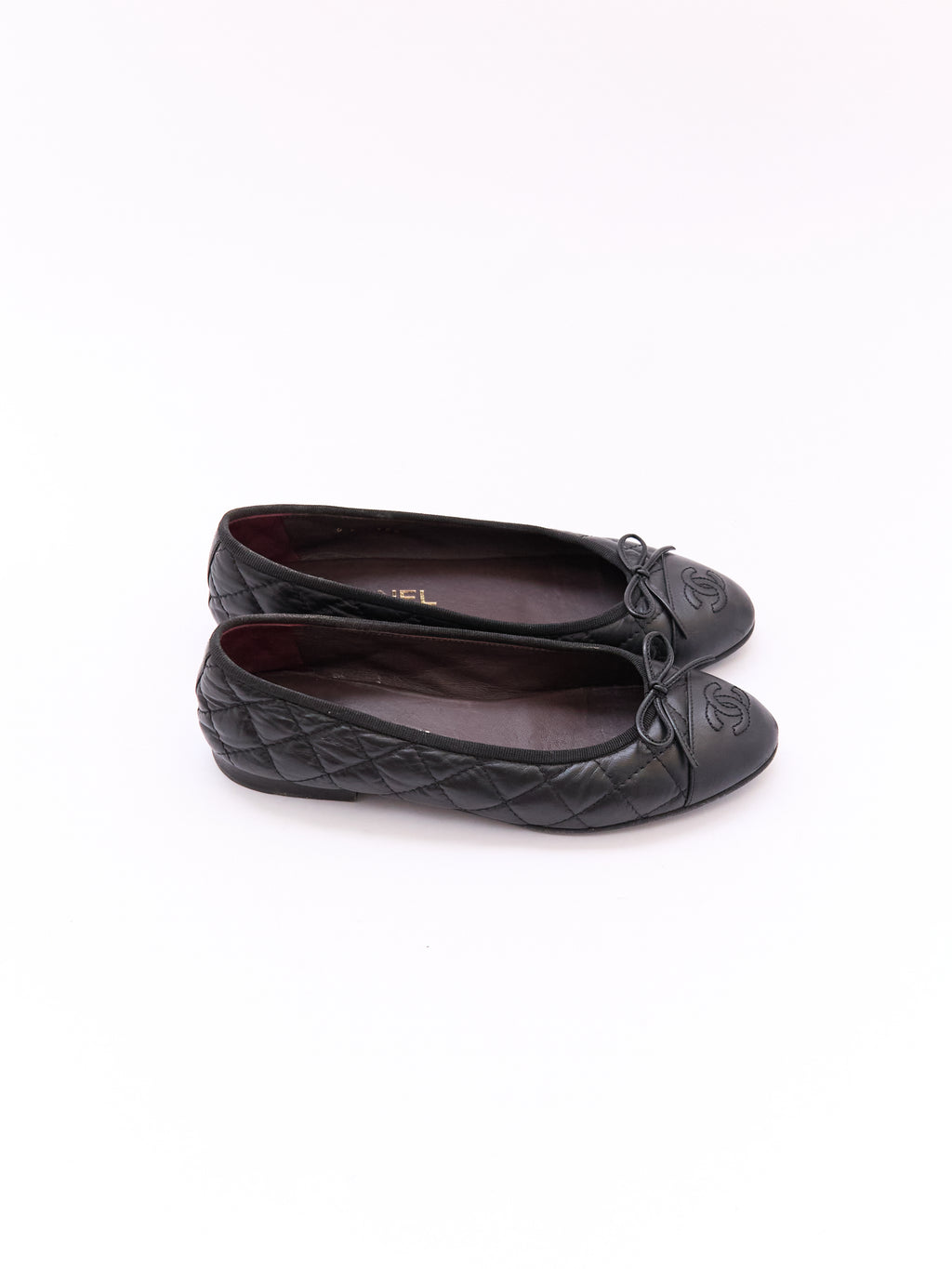 Chanel Black Leather Quilted Cap Toe Flat Size 36