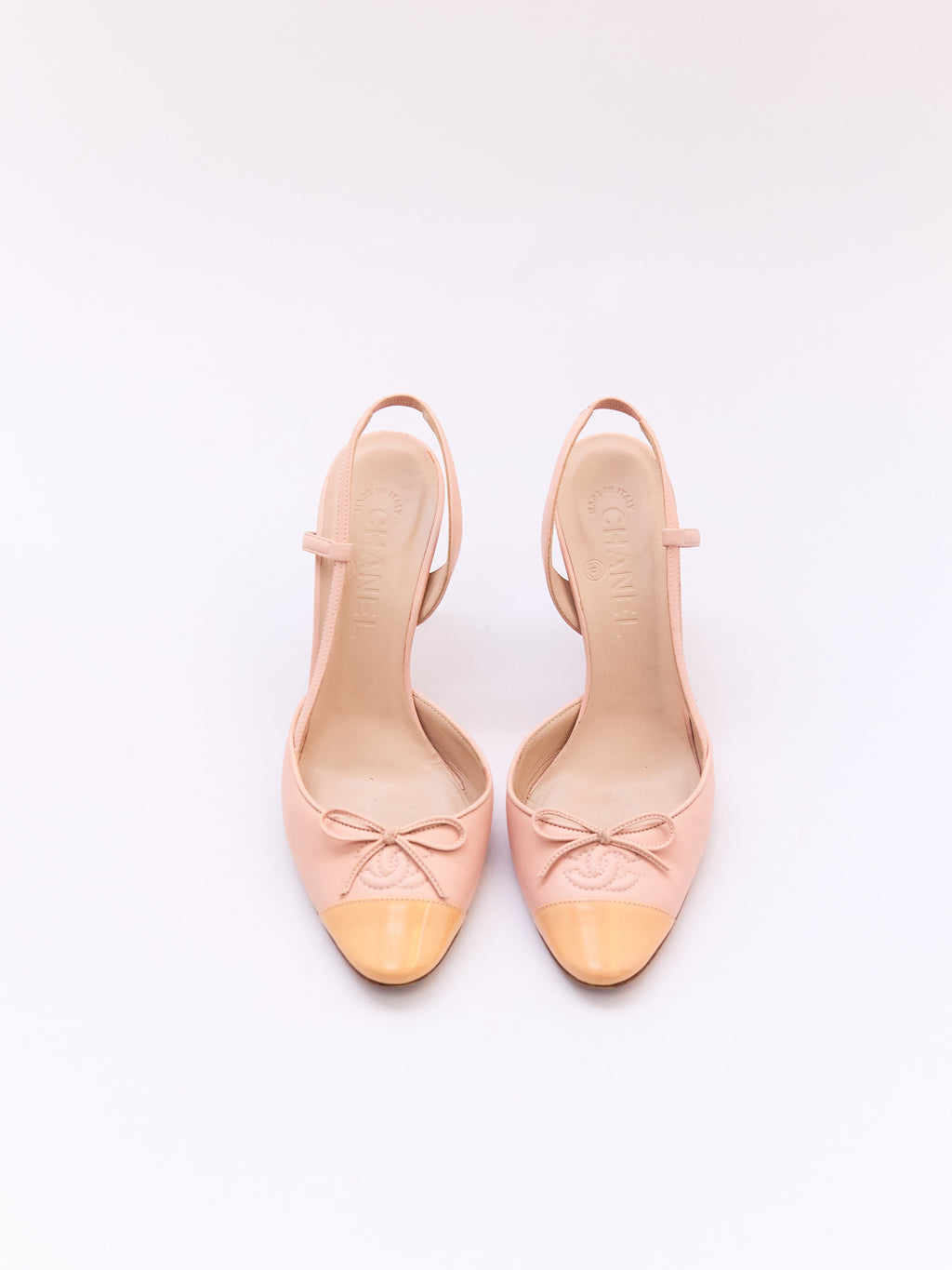 Chanel Blush and Beige Leather and Patent Cap Toe Pump Size 37