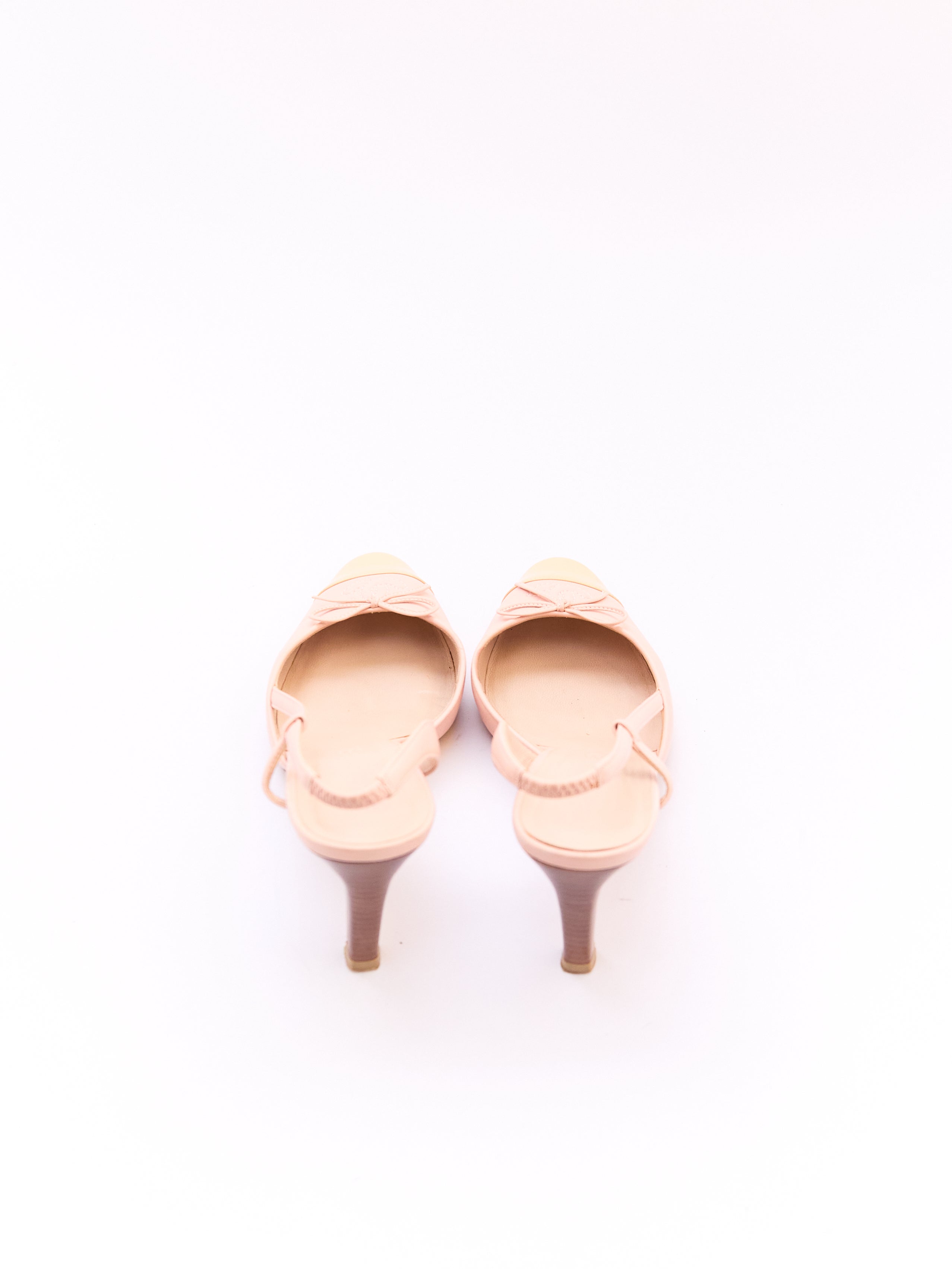 Chanel Blush and Beige Leather and Patent Cap Toe Pump Size 37