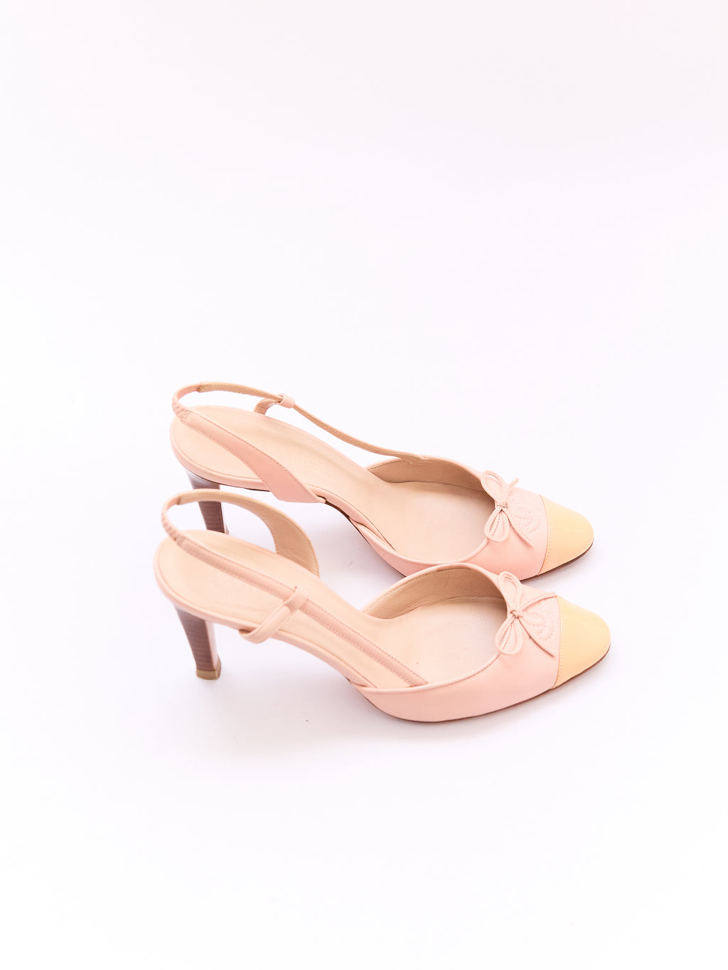Chanel Blush and Beige Leather and Patent Cap Toe Pump Size 37
