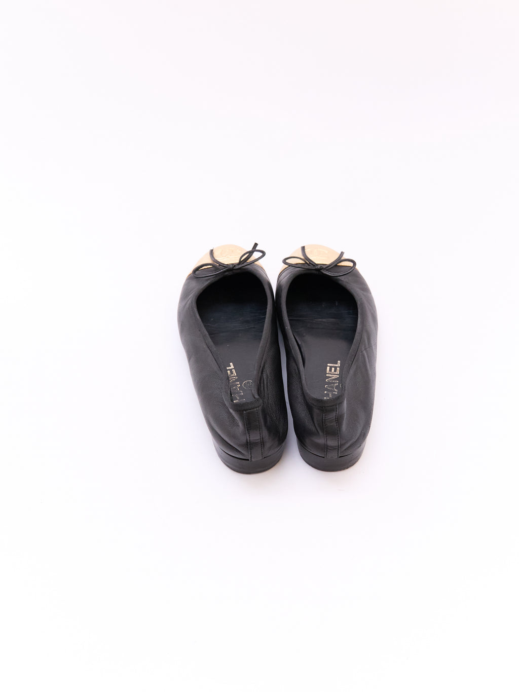 Chanel Black and Gold Leather Cap Toe Flat Size 37