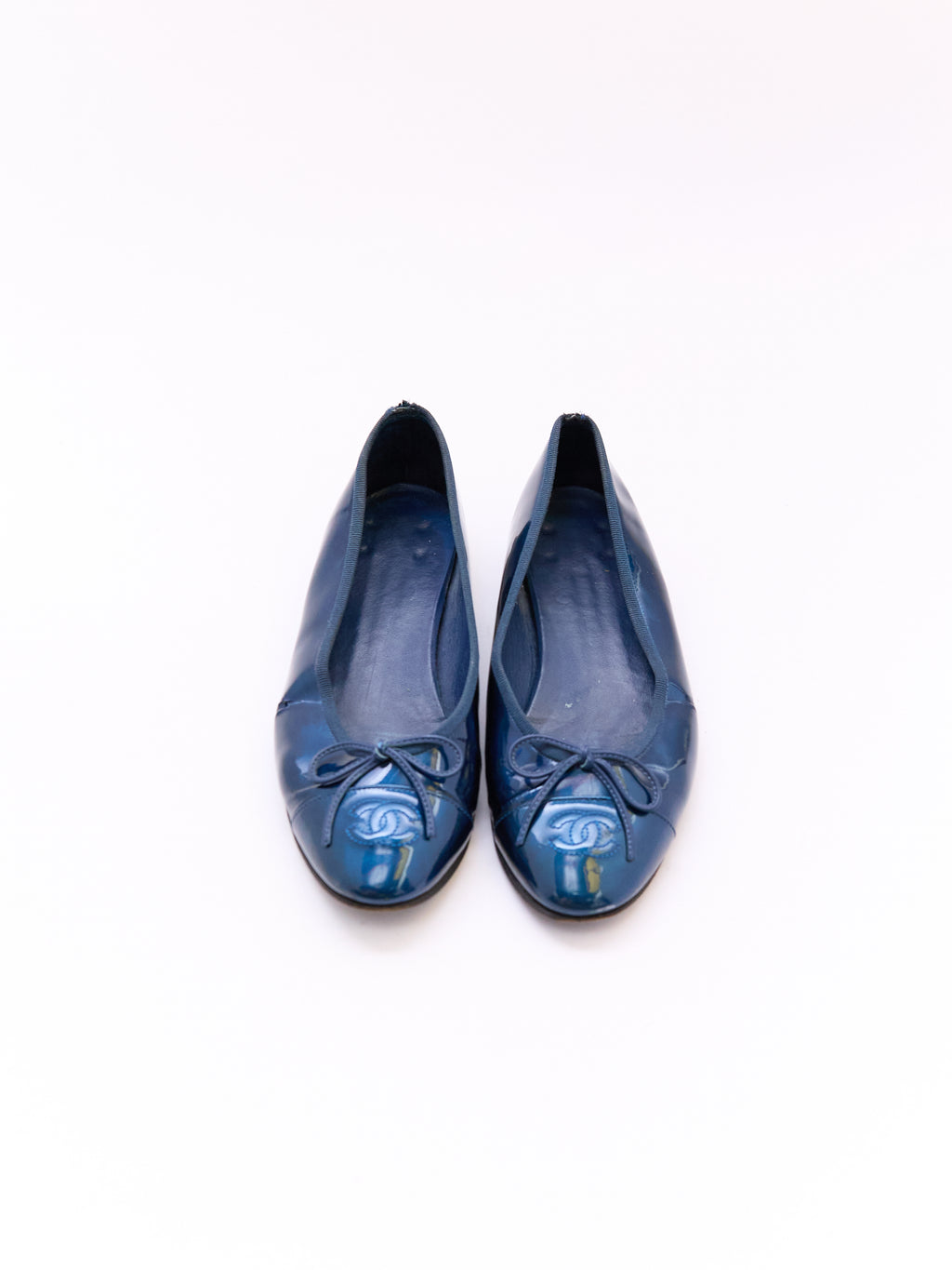 Chanel Patent Metallic Blue Flats Size 37