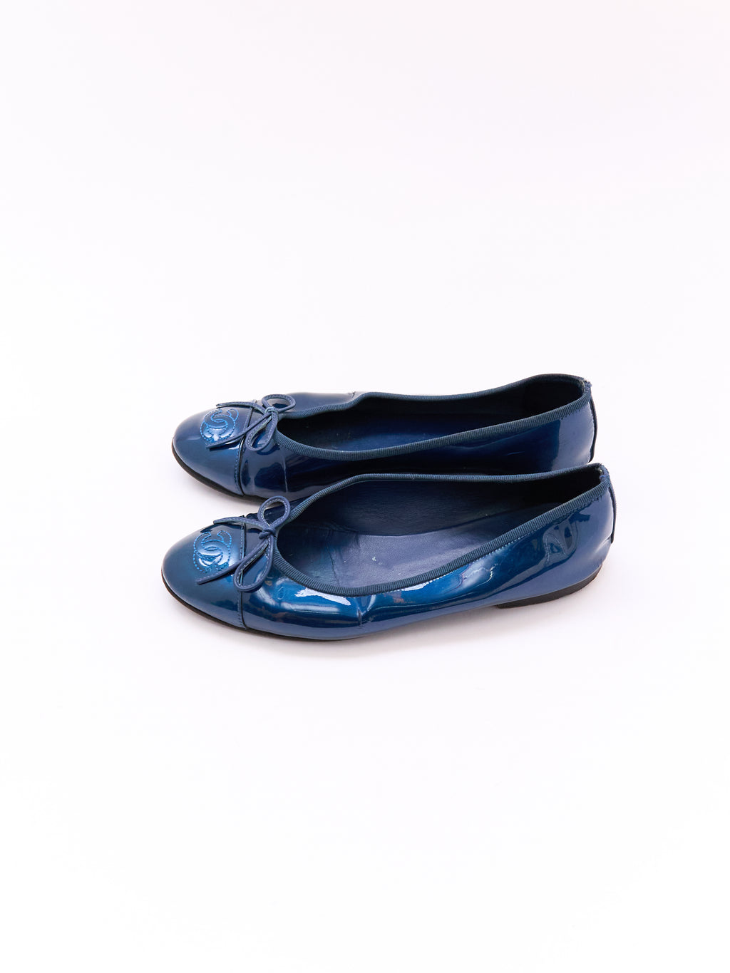 Chanel Patent Metallic Blue Flats Size 37