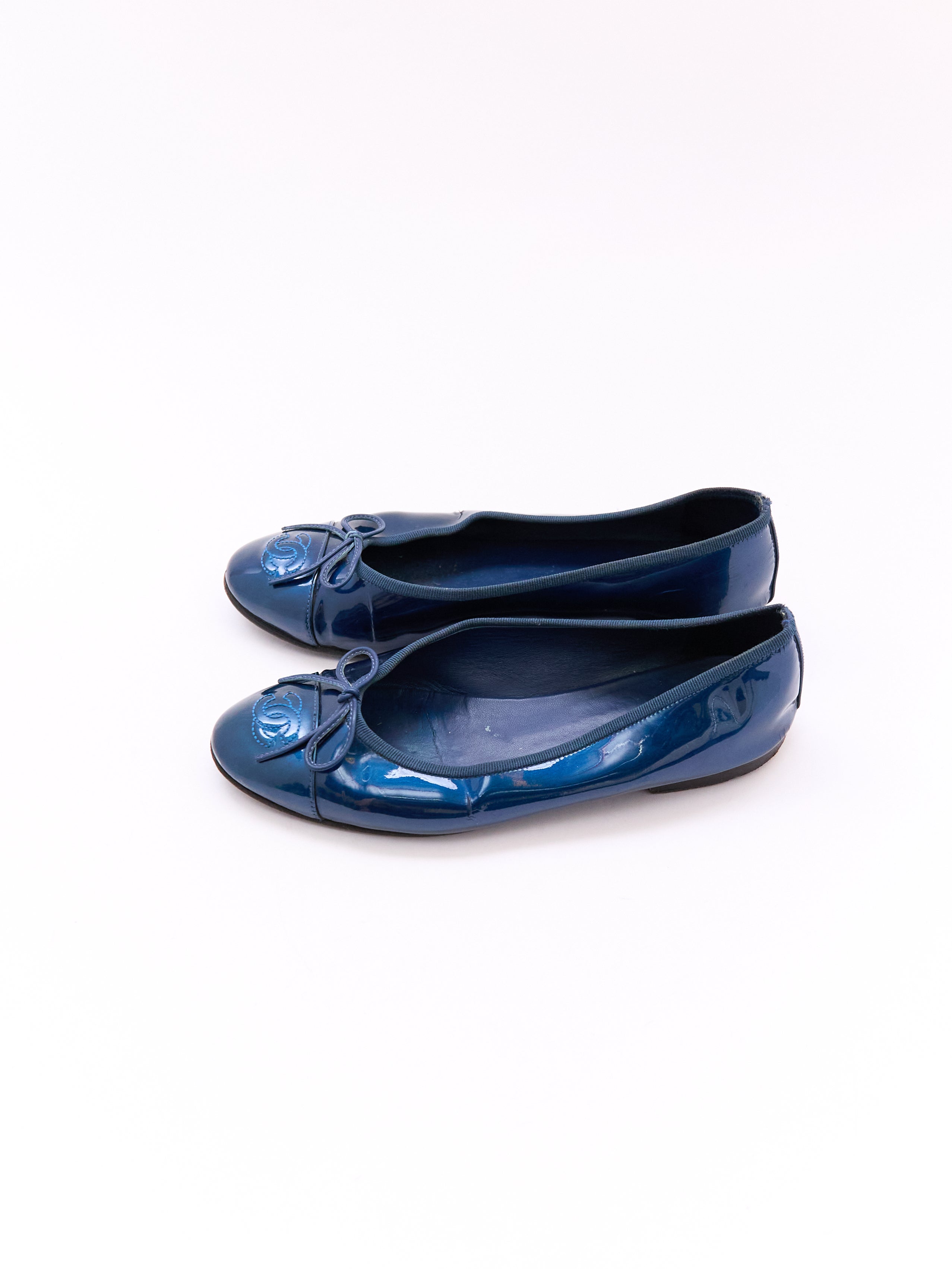 Chanel Patent Metallic Blue Flats Size 37