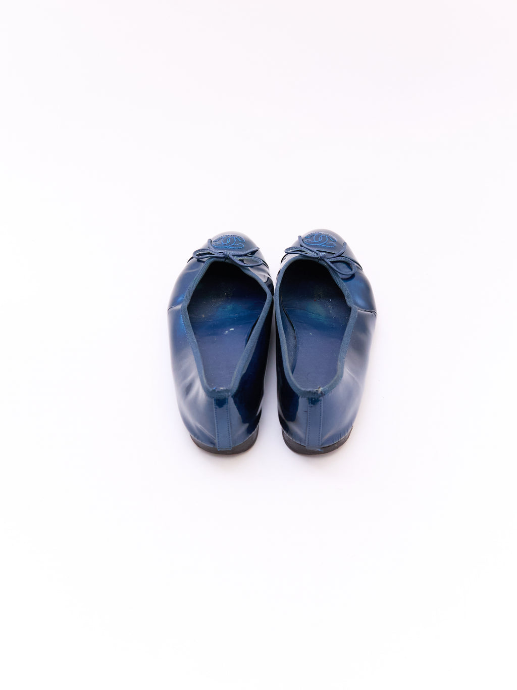 Chanel Patent Metallic Blue Flats Size 37