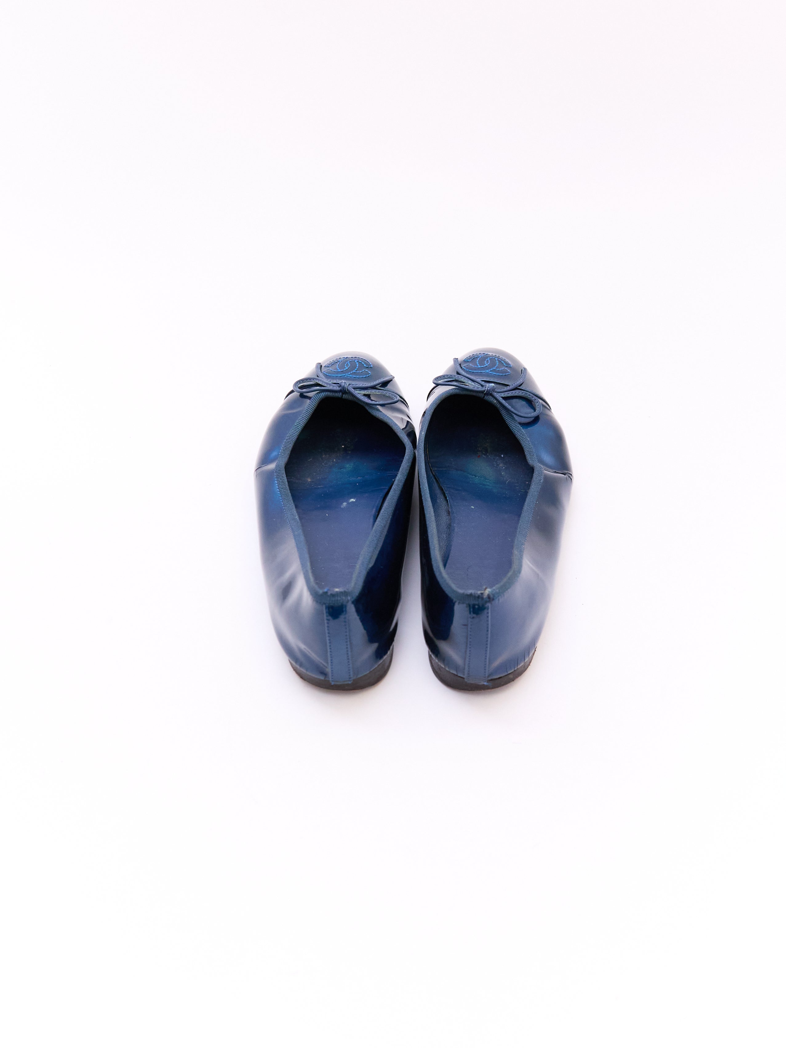 Chanel Patent Metallic Blue Flats Size 37