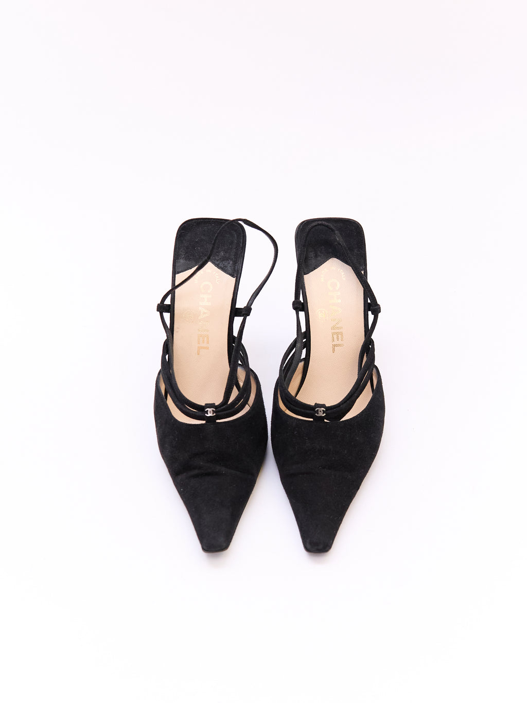 Chanel Black Suede CC Mule Heel Size 37