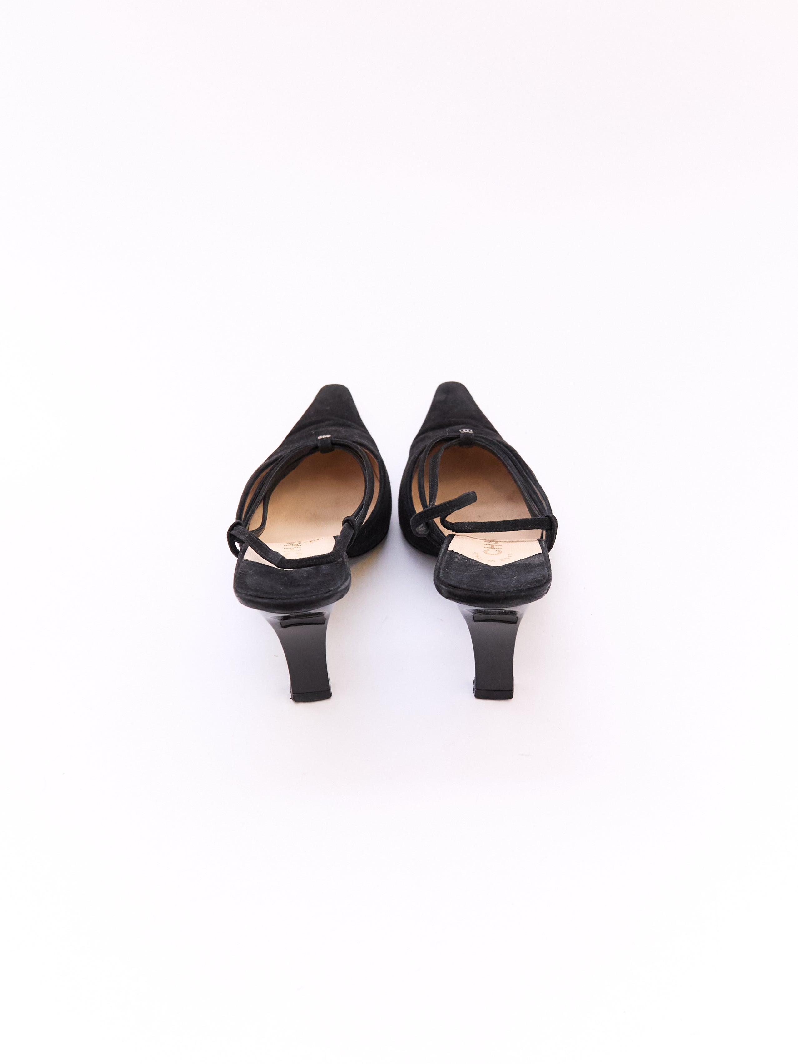 Chanel Black Suede CC Mule Heel Size 37