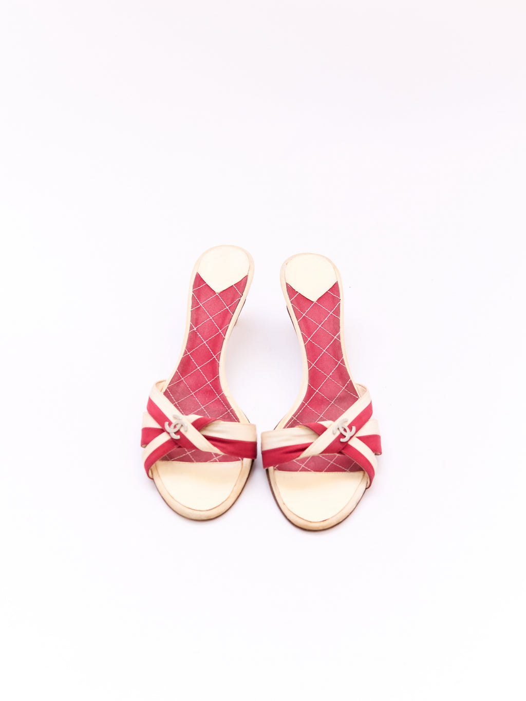 Chanel Red and White Stripe CC Kitten Heel Size 37.5