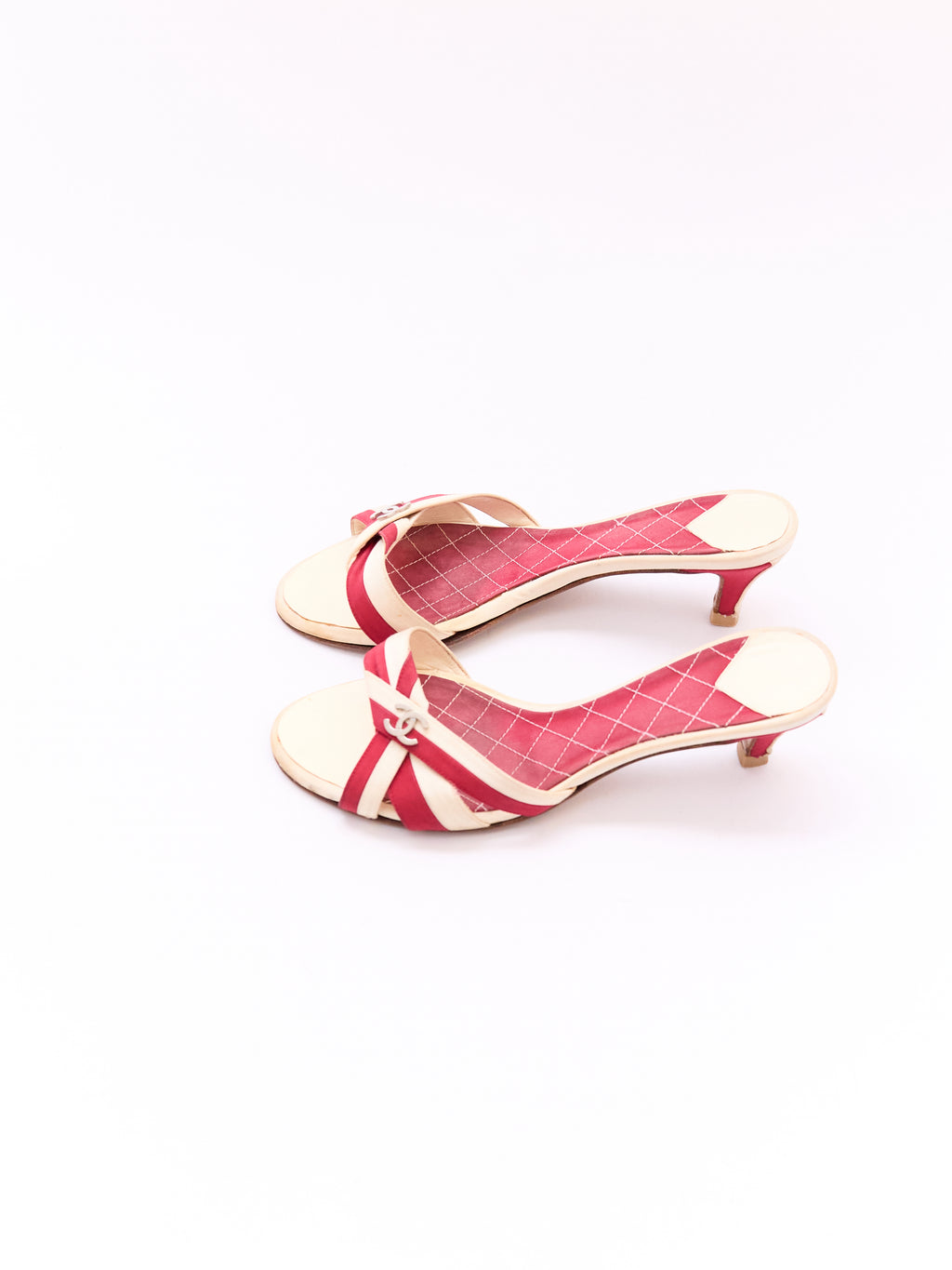 Chanel Red and White Stripe CC Kitten Heel Size 37.5