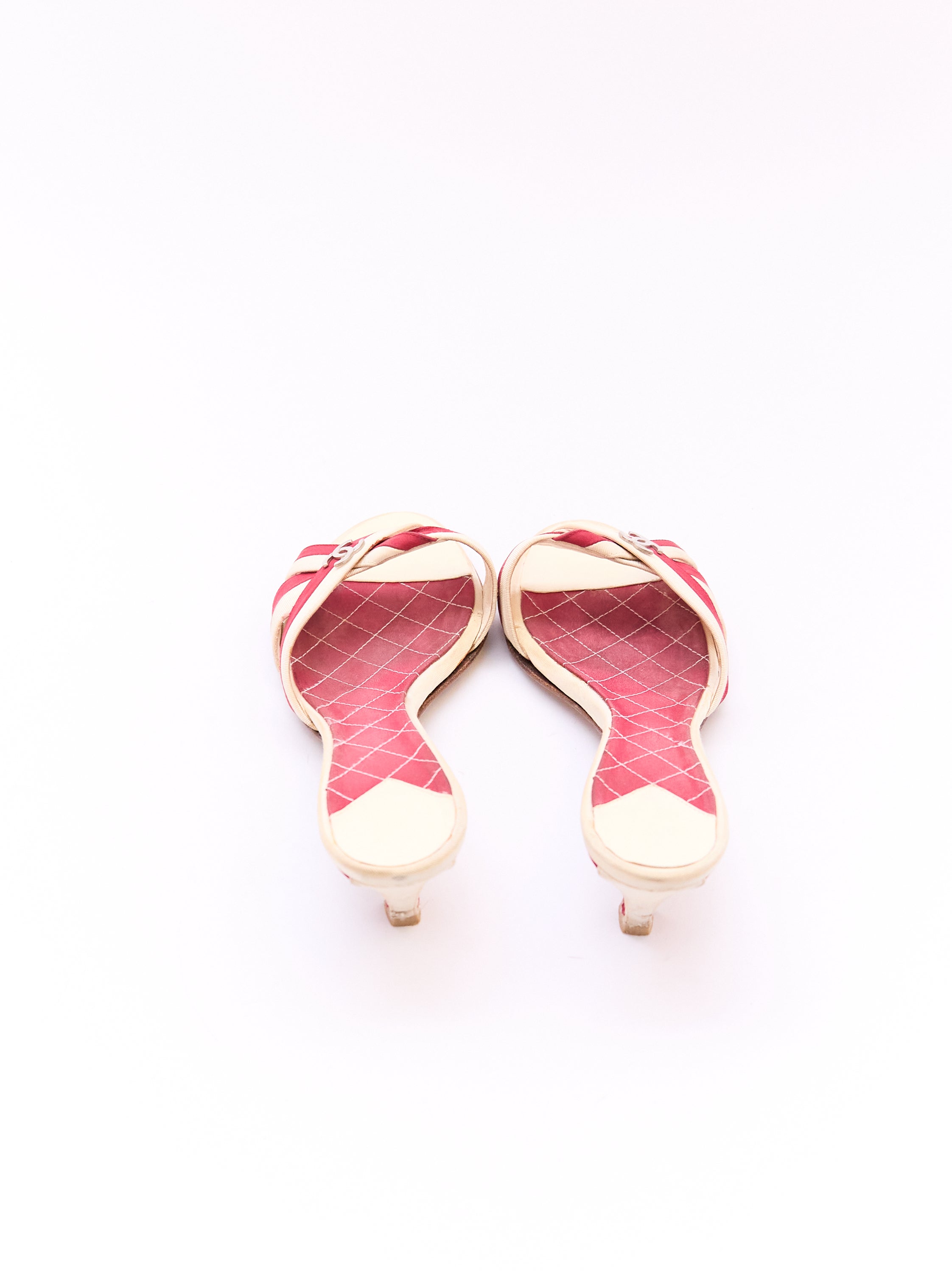 Chanel Red and White Stripe CC Kitten Heel Size 37.5