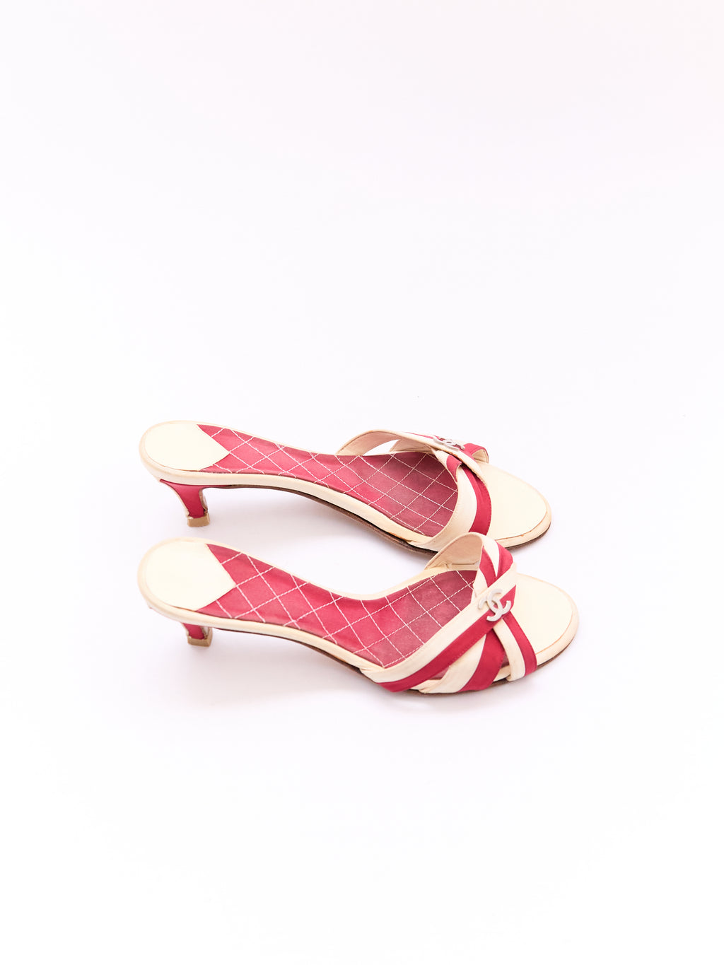 Chanel Red and White Stripe CC Kitten Heel Size 37.5