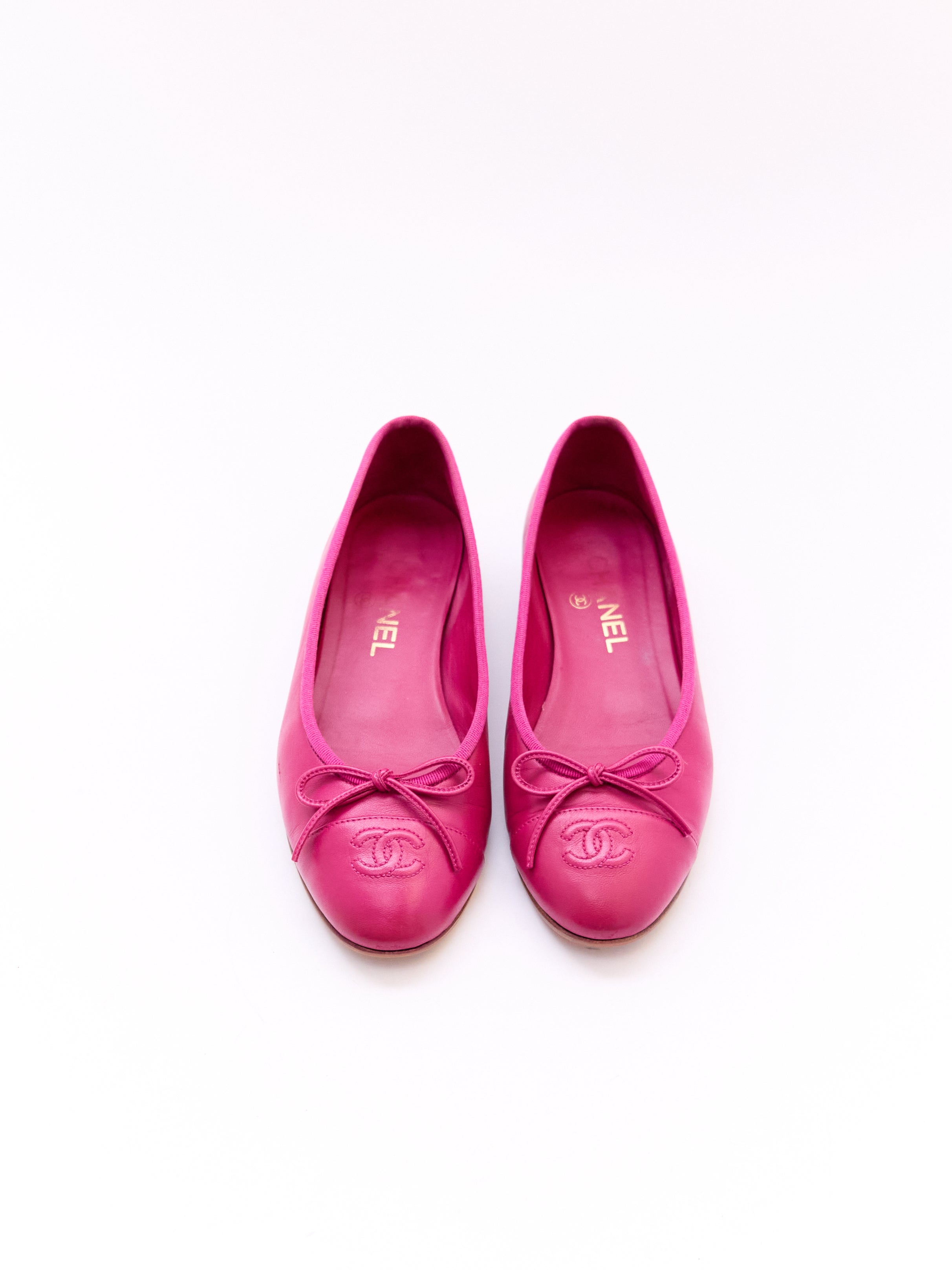 Chanel Pink Leather Flats Size 37.5