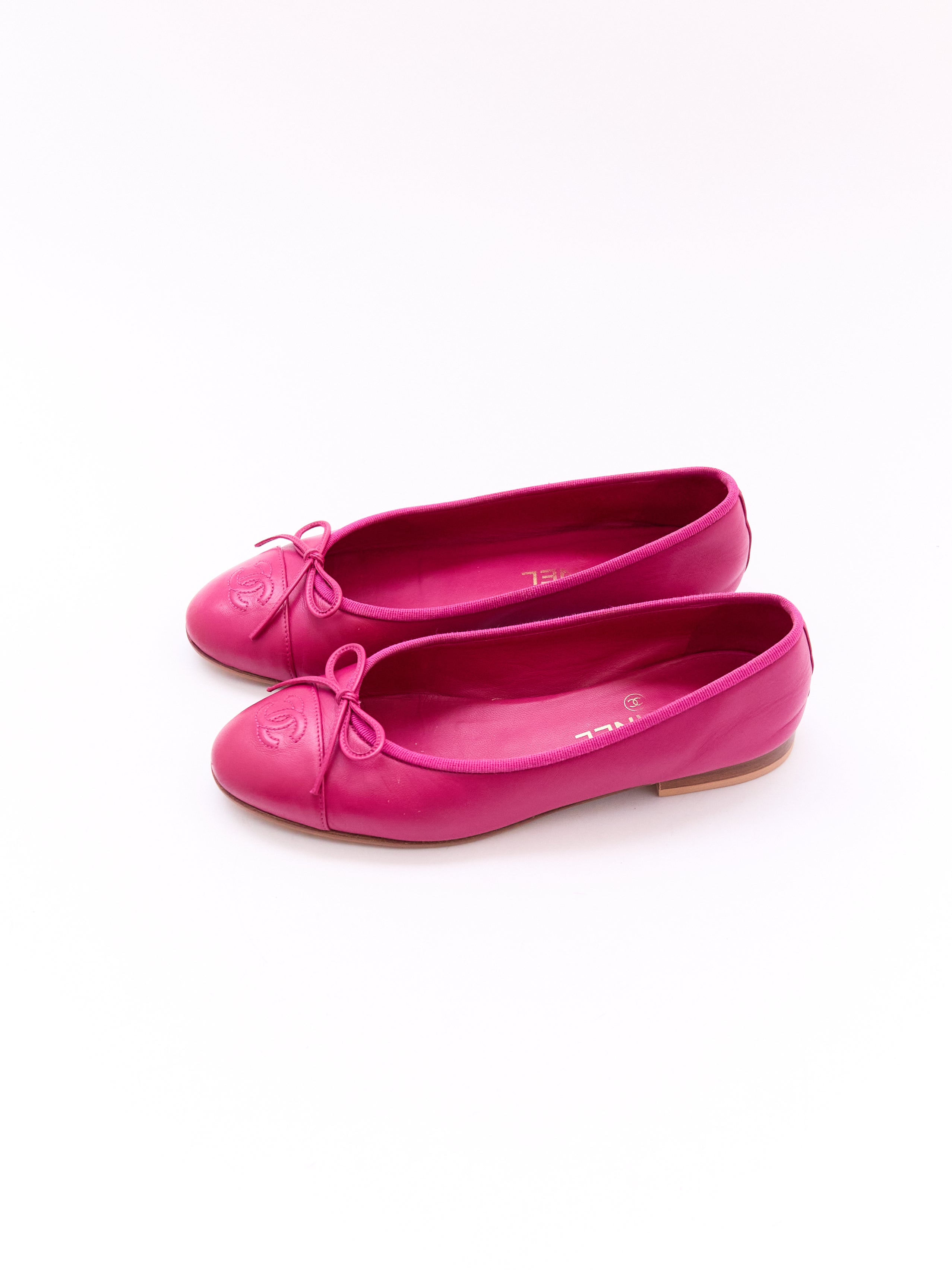 Chanel Pink Leather Flats Size 37.5