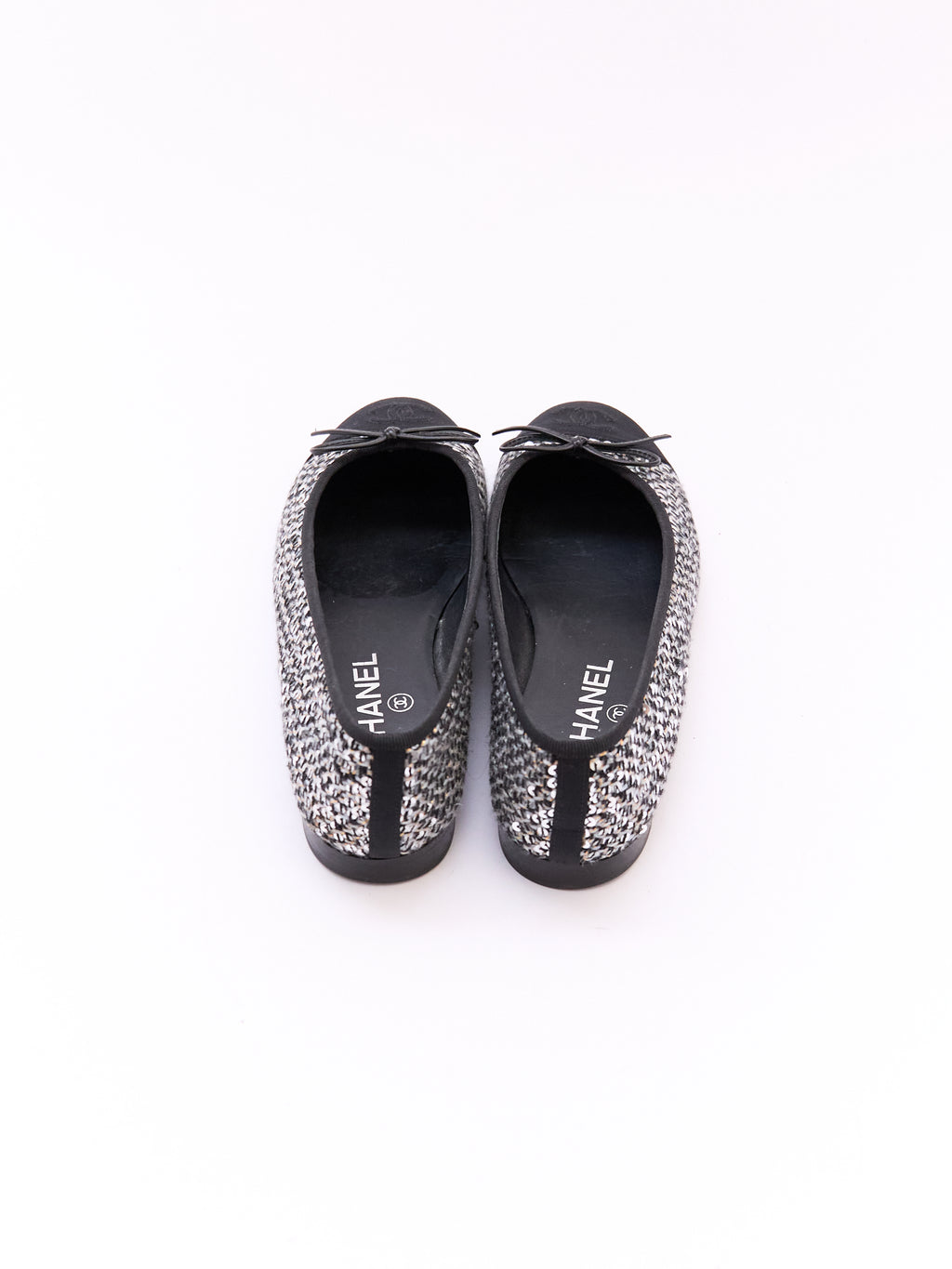 Chanel Black and Silver Sequin Cap Toe Flats Size 37.5