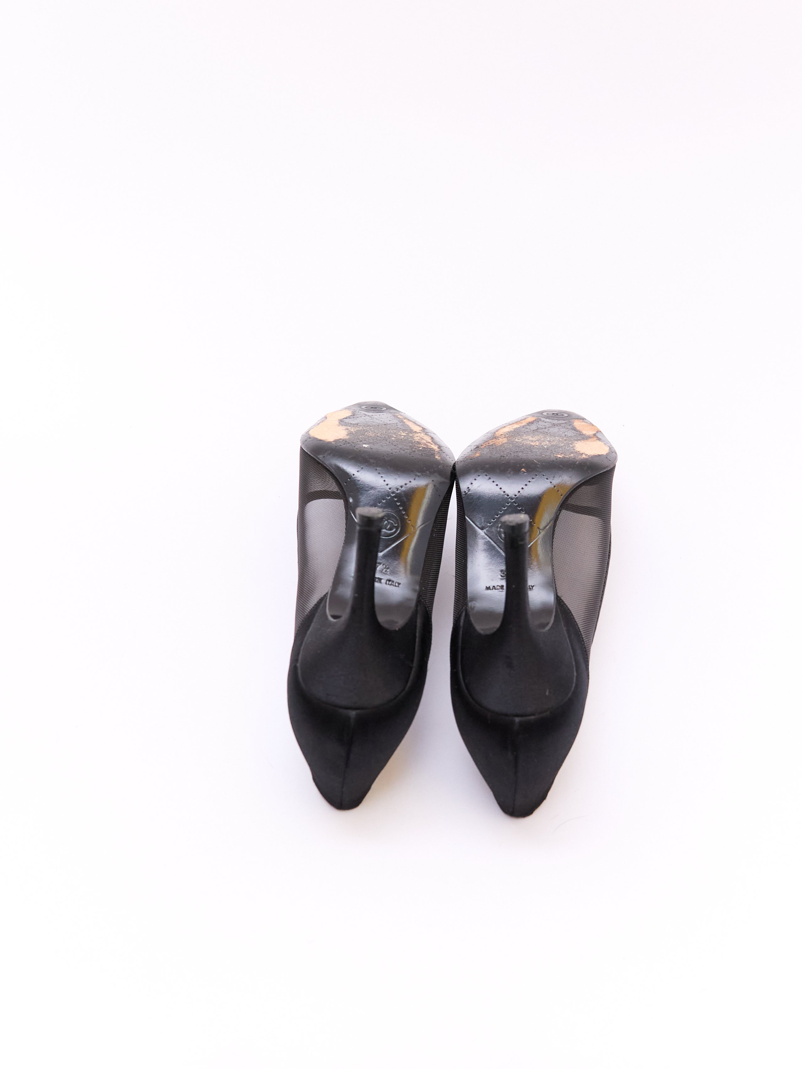 Chanel Black Satin Mesh CC Pump Size 37.5