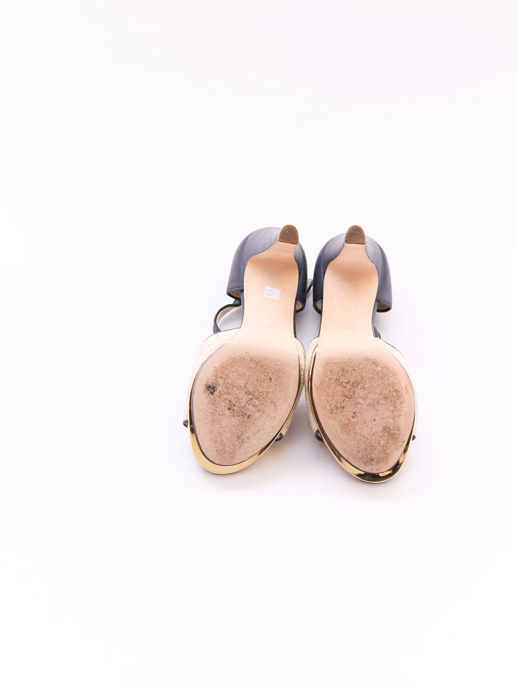 Chanel Cream and Blue Platform Mary Jane Pump Size 37.5