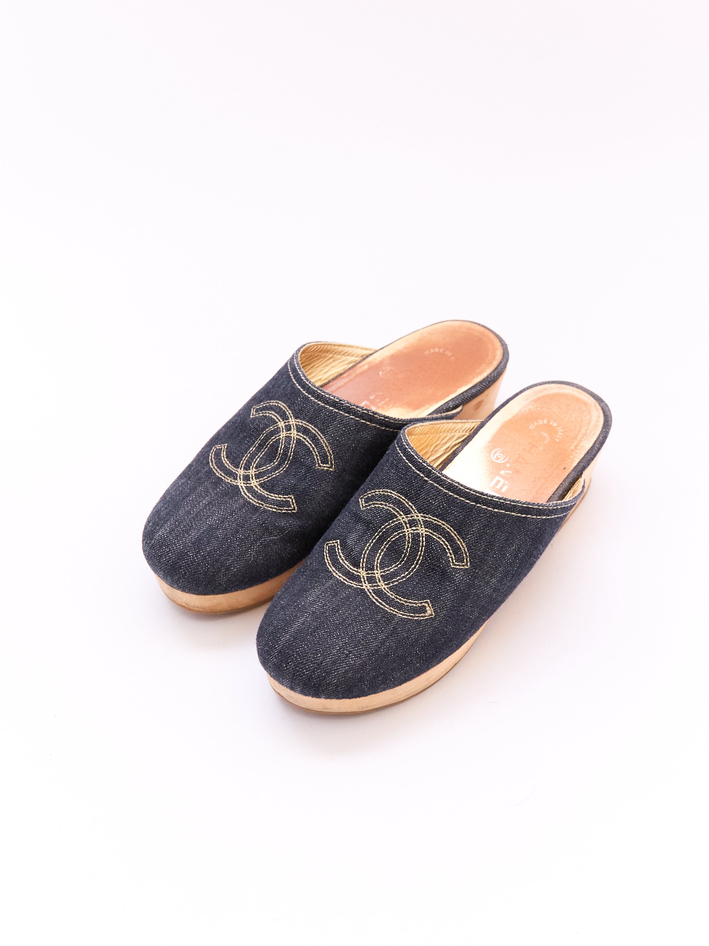 Chanel Blue Denim CC Clog Size 38