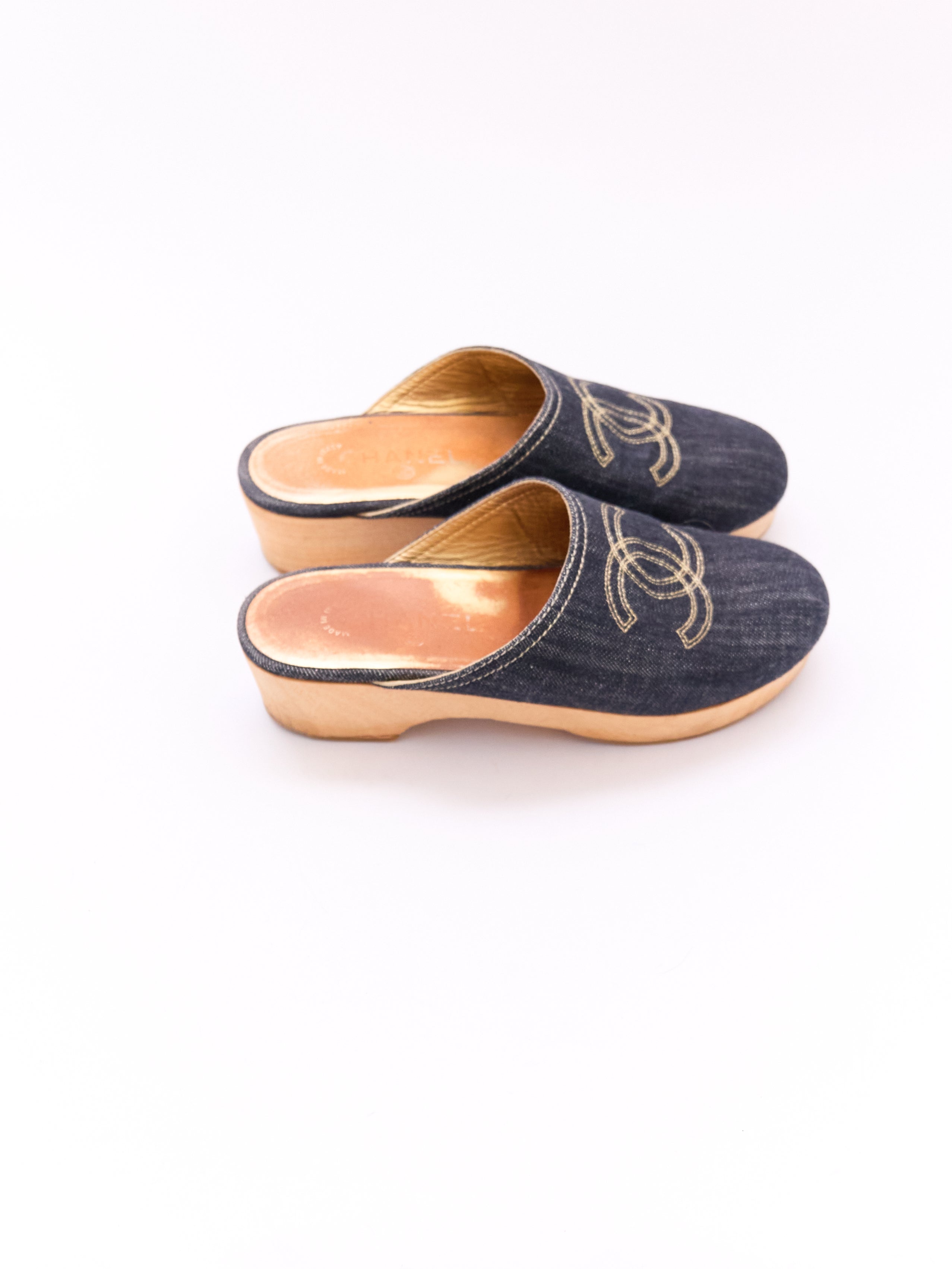 Chanel Blue Denim CC Clog Size 38