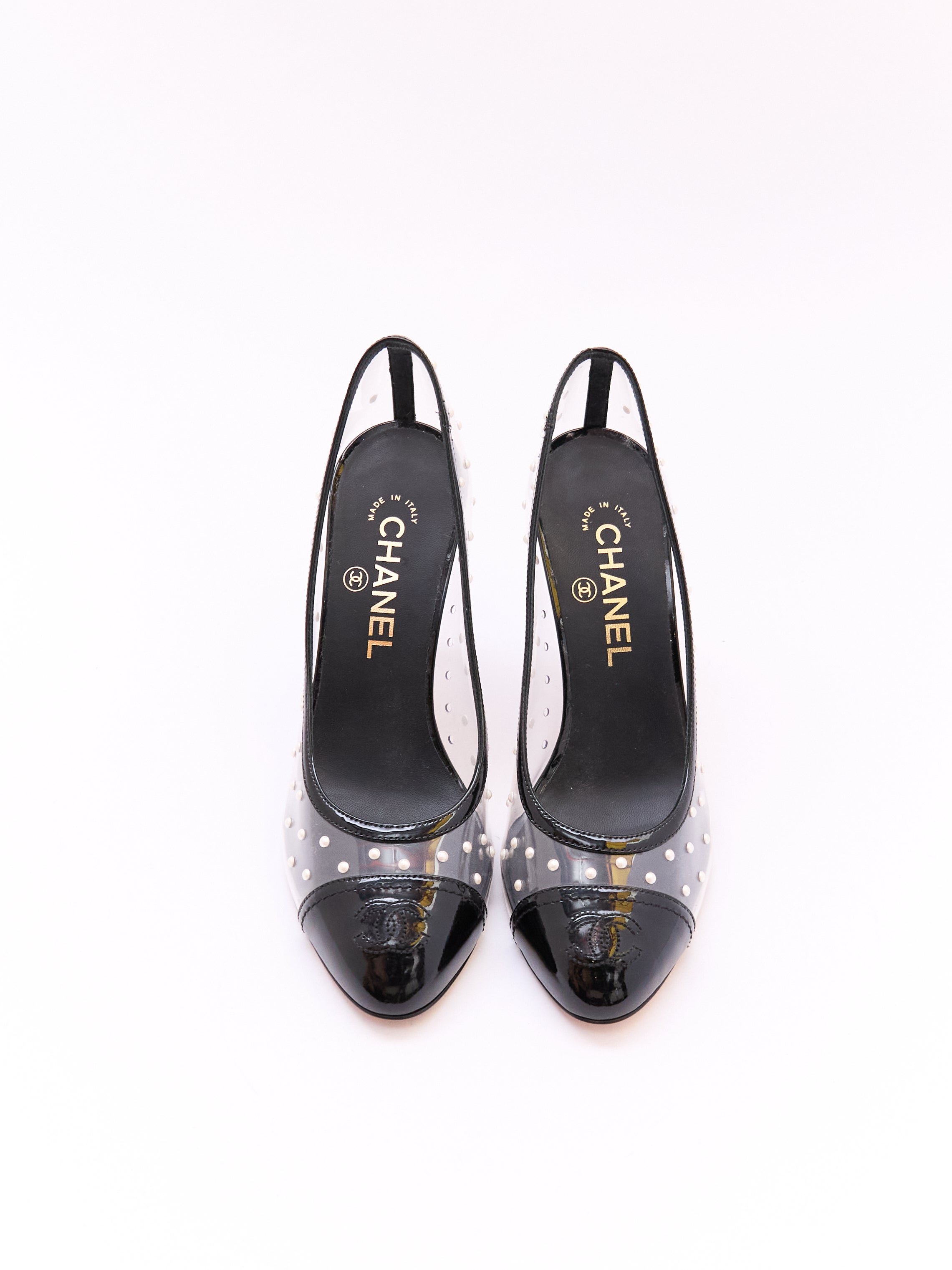 Chanel PVC Pearl Studded Pump Size 38