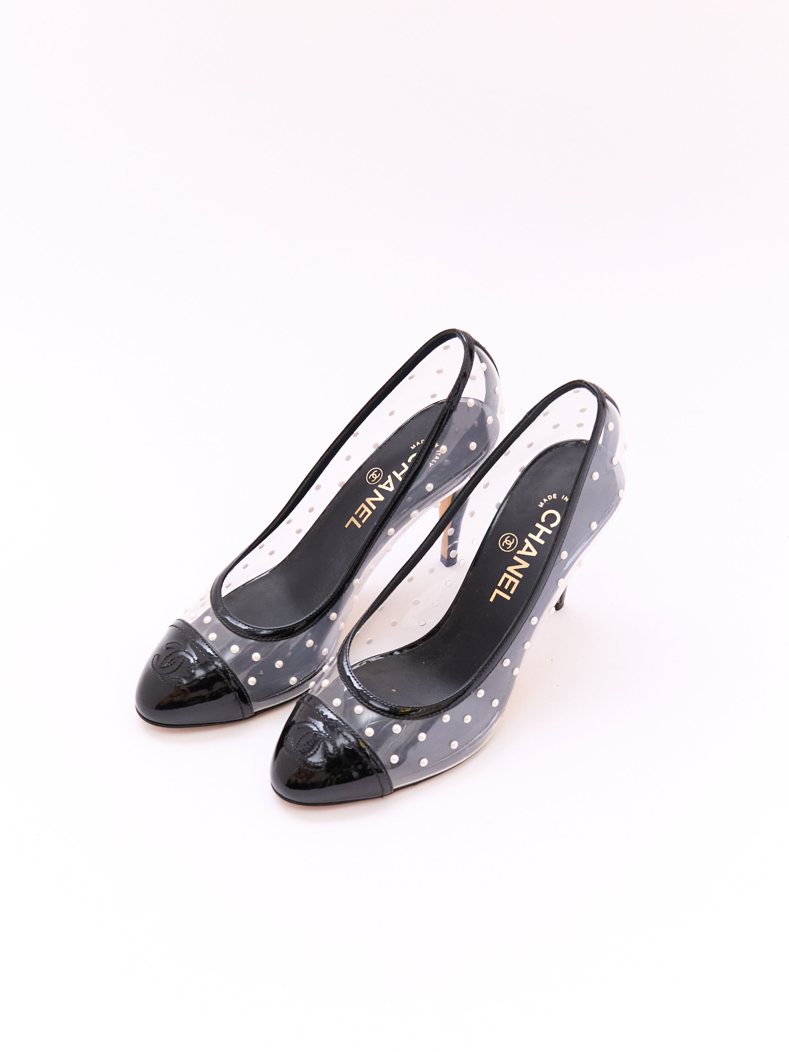 Chanel PVC Pearl Studded Pump Size 38
