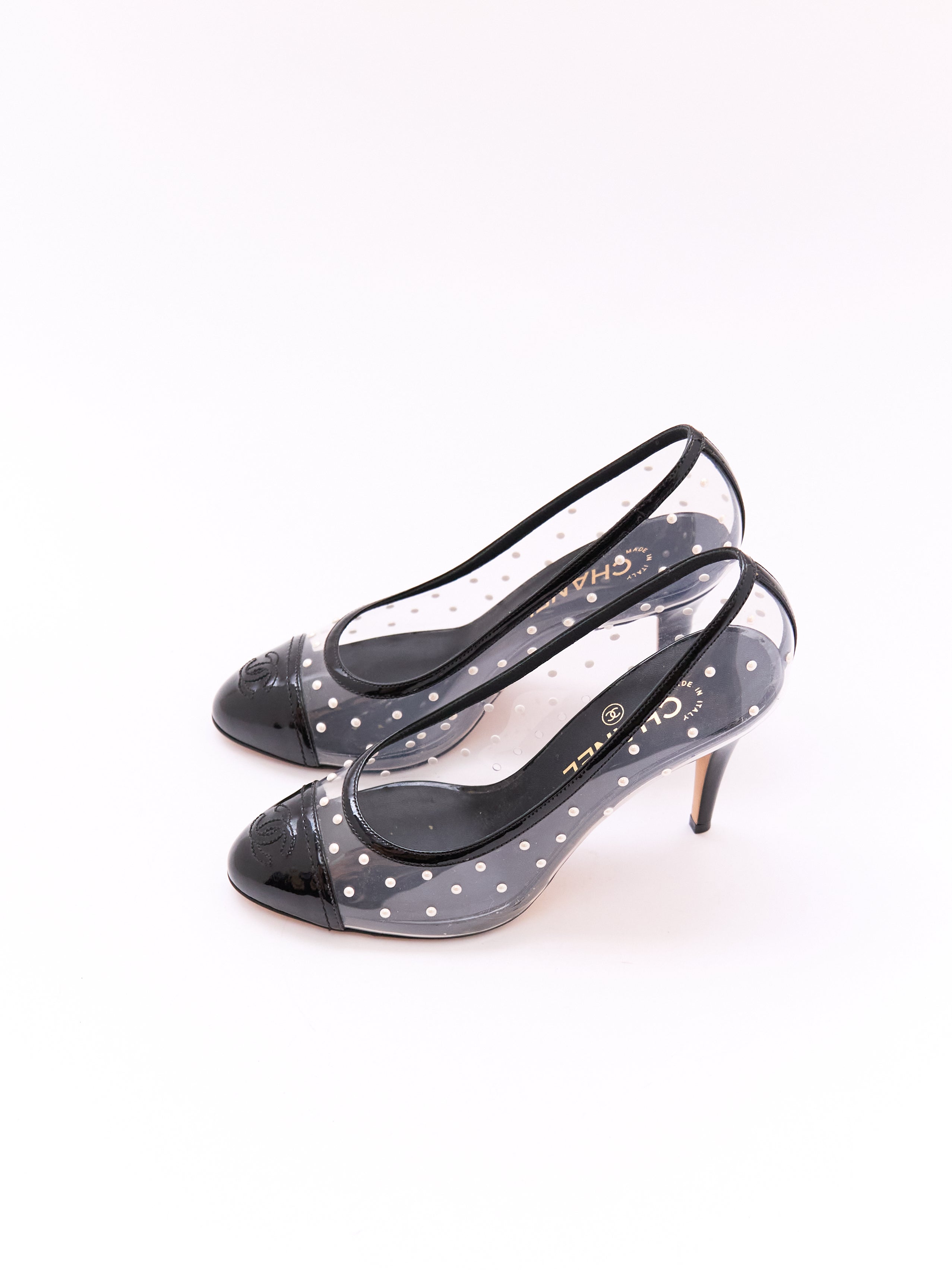 Chanel PVC Pearl Studded Pump Size 38