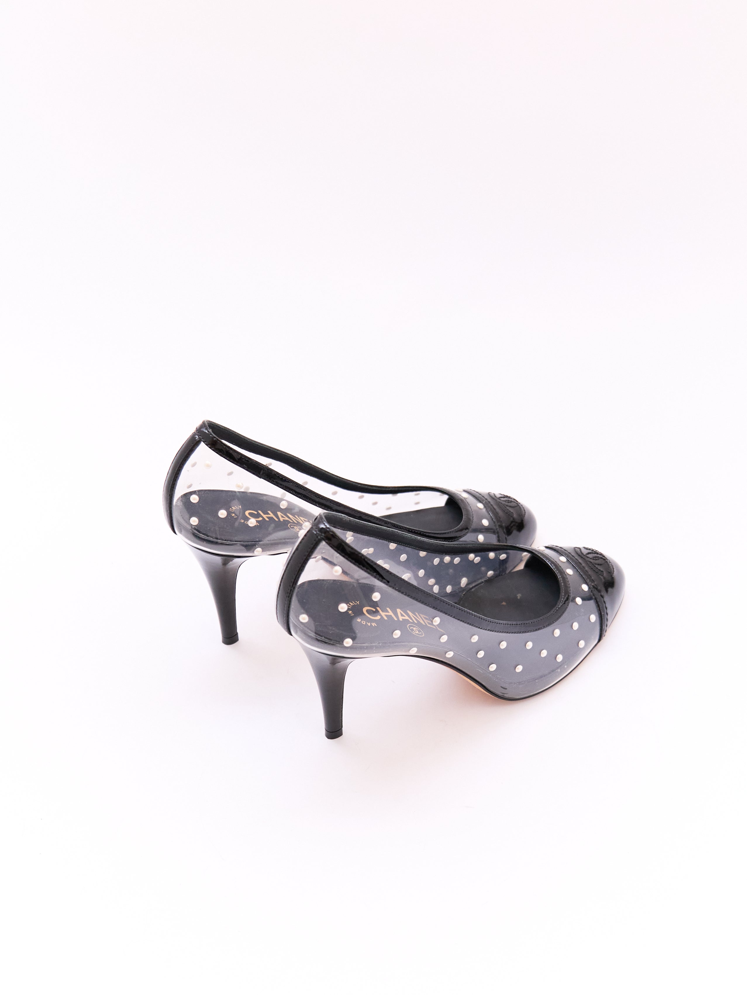 Chanel PVC Pearl Studded Pump Size 38