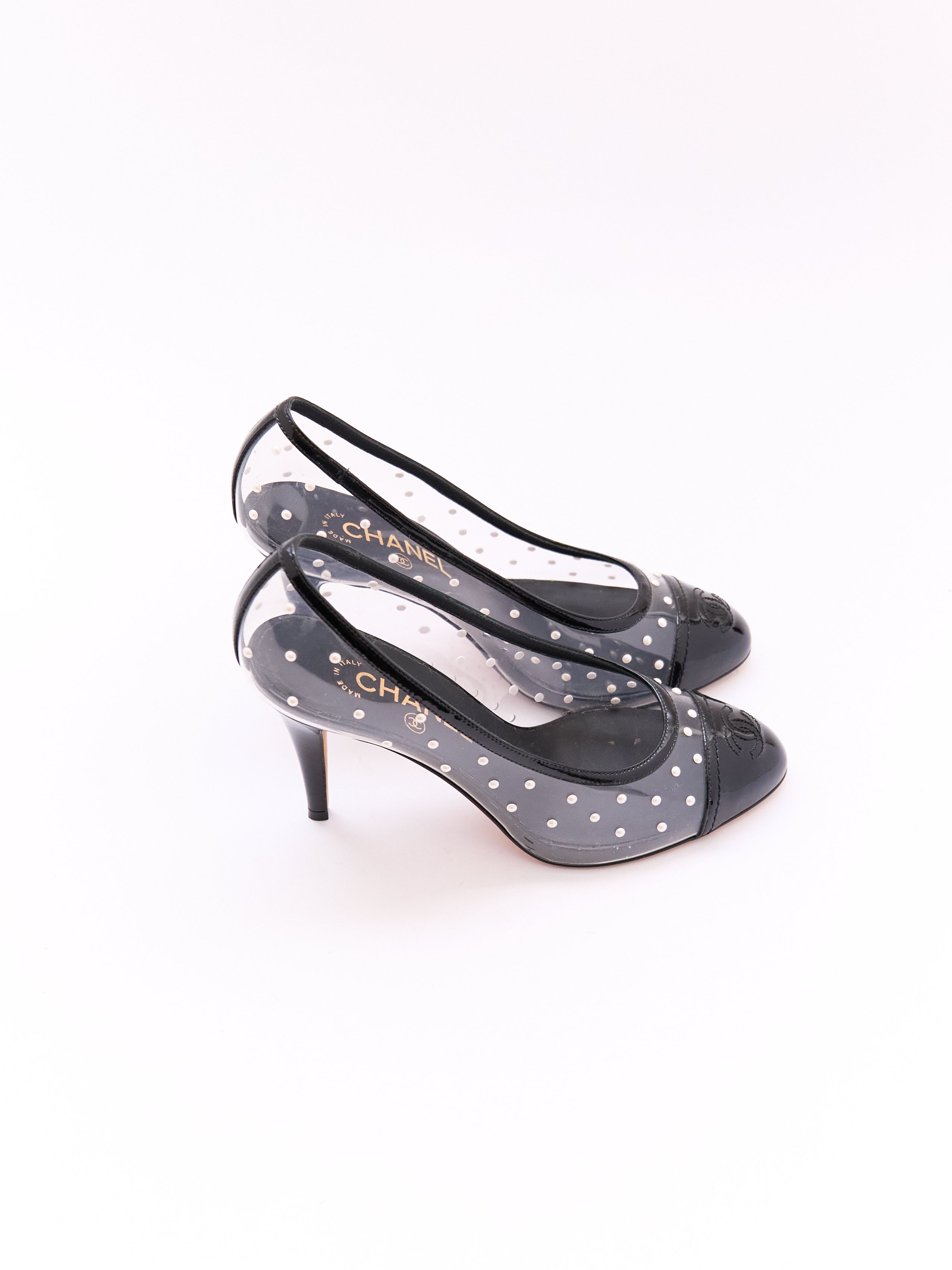 Chanel PVC Pearl Studded Pump Size 38